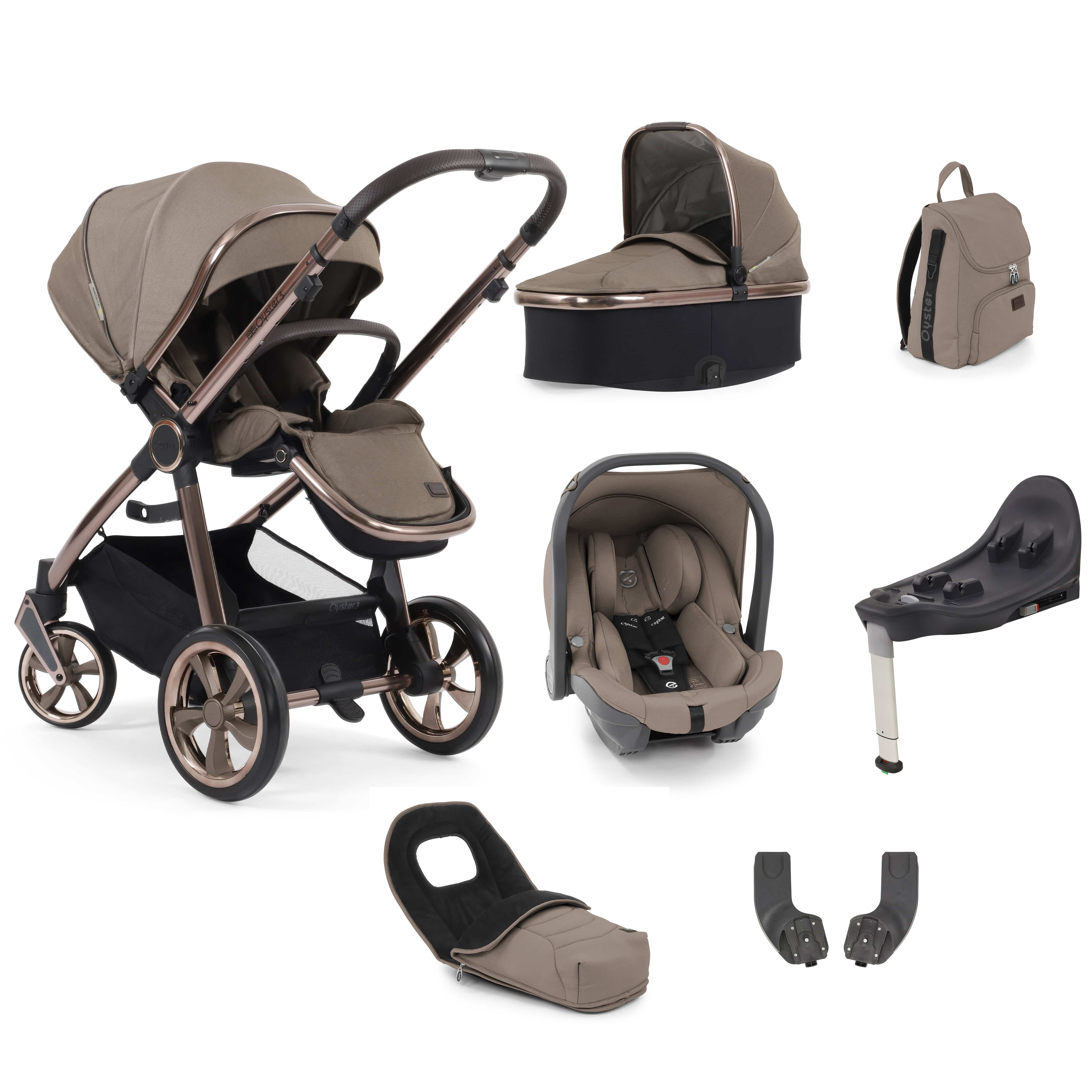 BabyStyle travel systems Babystyle Oyster 3 Luxury 7 Piece with Car Seat Bundle in Mink 14773-MNK