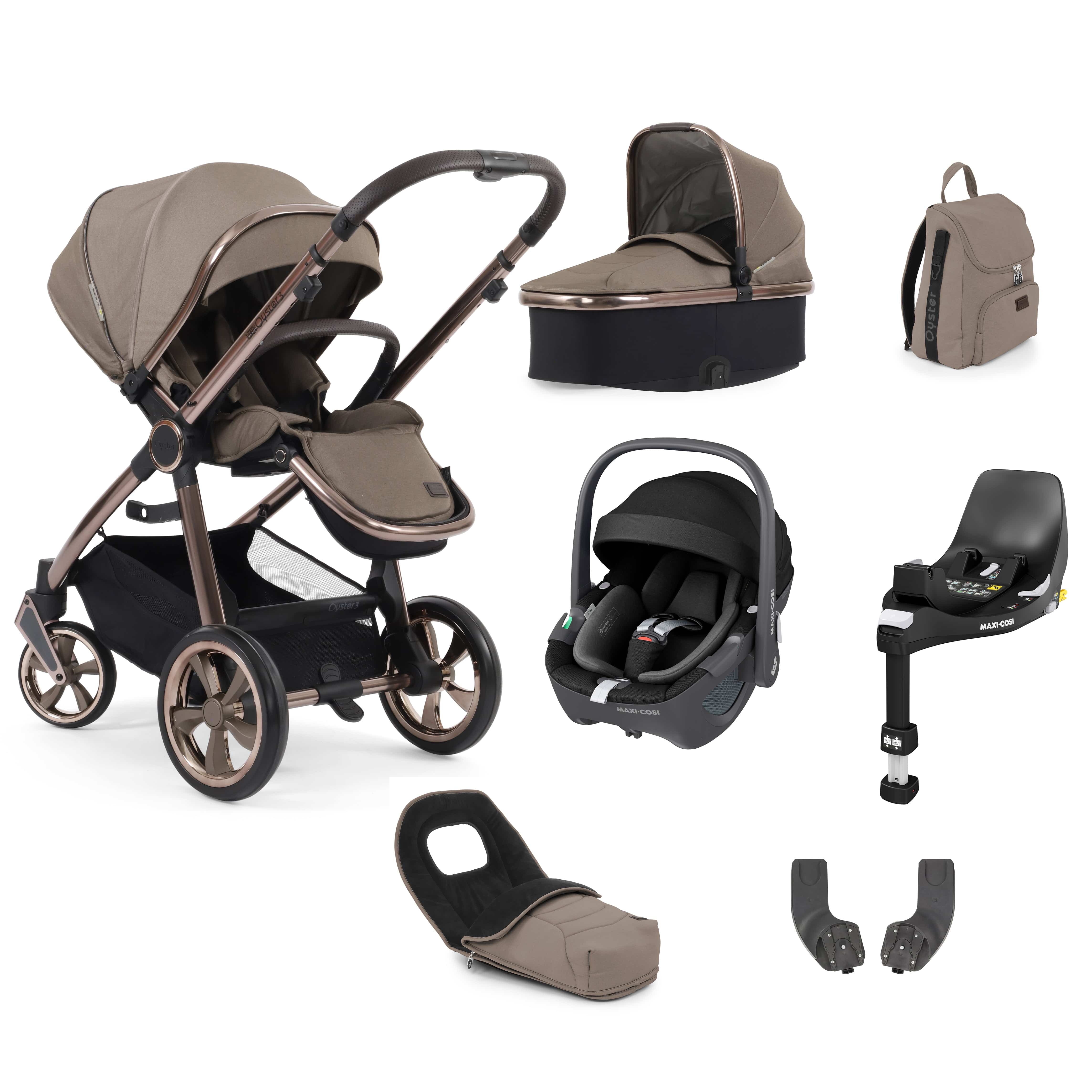BabyStyle travel systems Babystyle Oyster 3 Luxury 7 Piece with Car Seat Bundle in Mink 14807-MNK