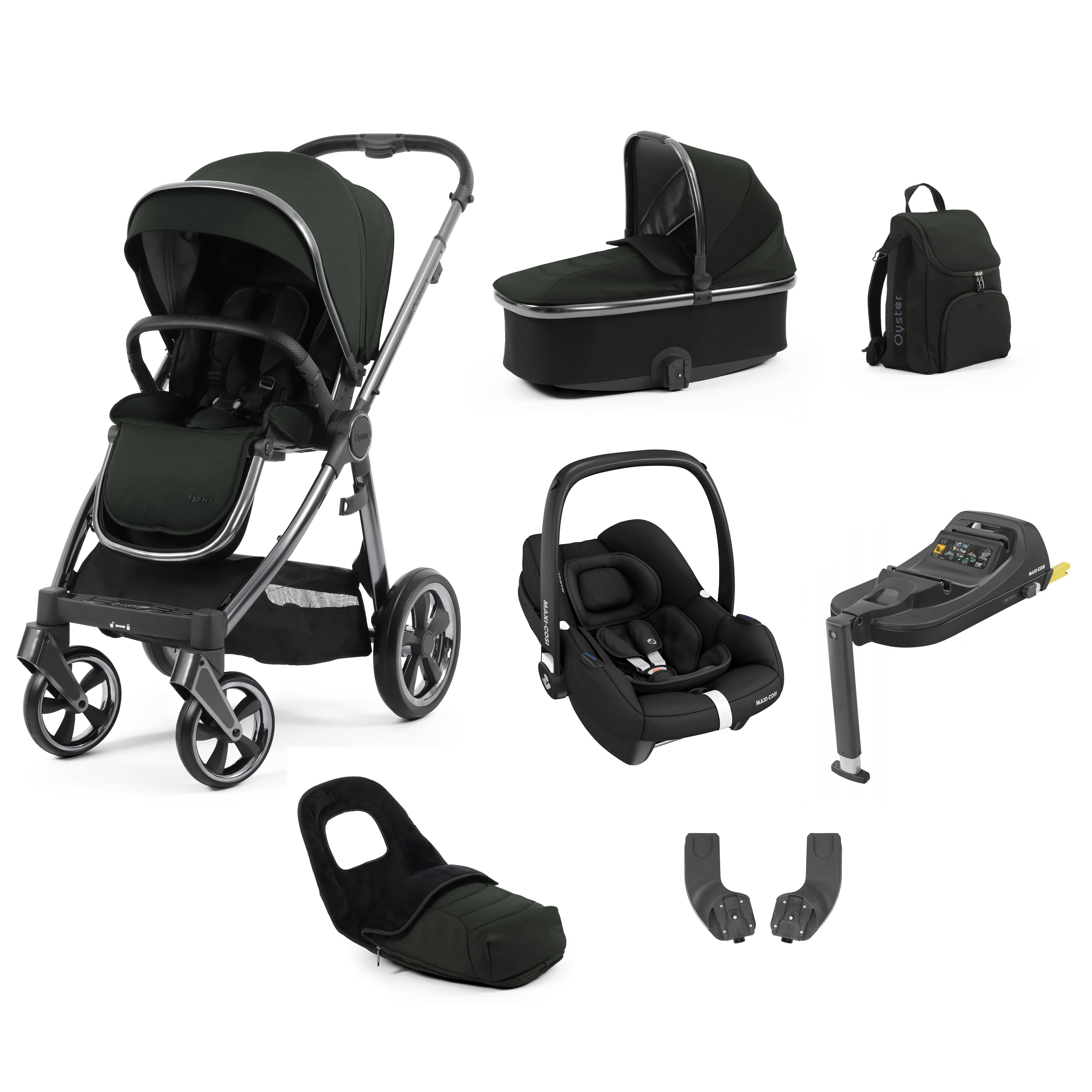 BabyStyle travel systems Babystyle Oyster 3 Luxury 7 Piece with Car Seat Bundle in Black Olive 14810-BLO
