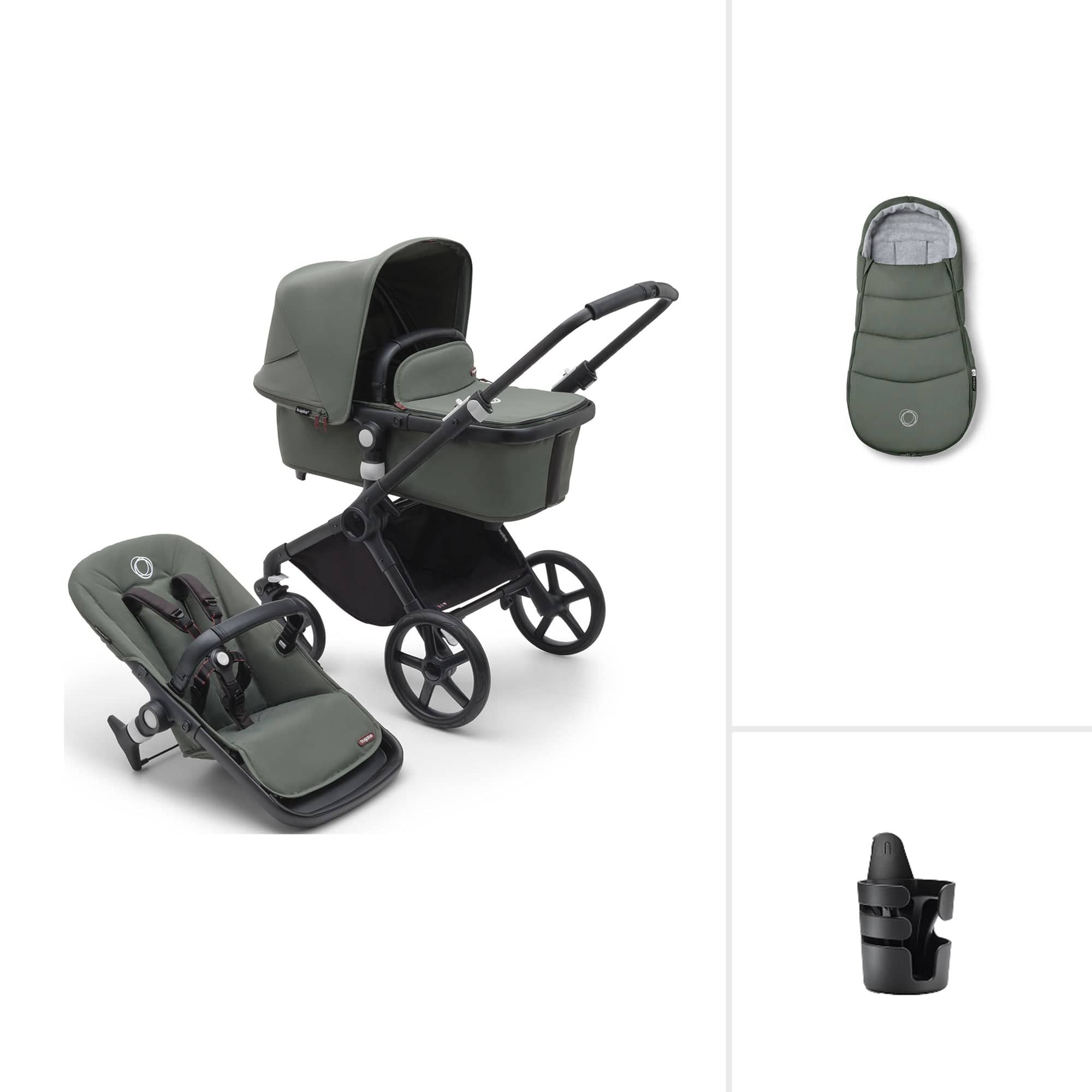 Bugaboo baby prams Bugaboo Fox Cub Essential Bundle - Black/Forest Green 19961-FXCB-ESS