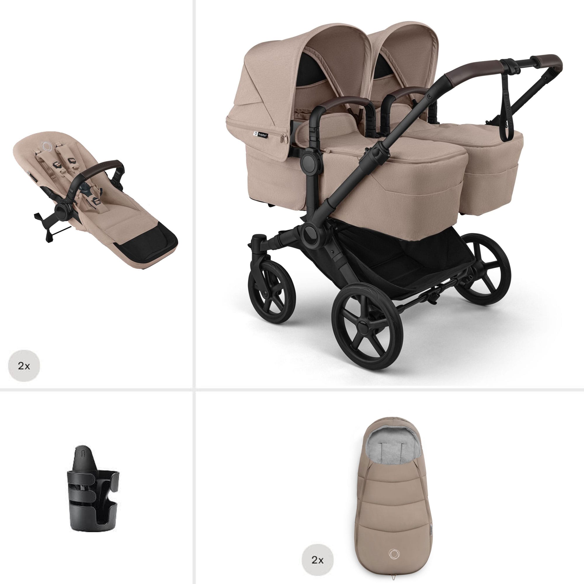 Bugaboo double buggies Bugaboo Donkey 6 Twin Essential Bundle - Desert Taupe 21681-DES-TPE
