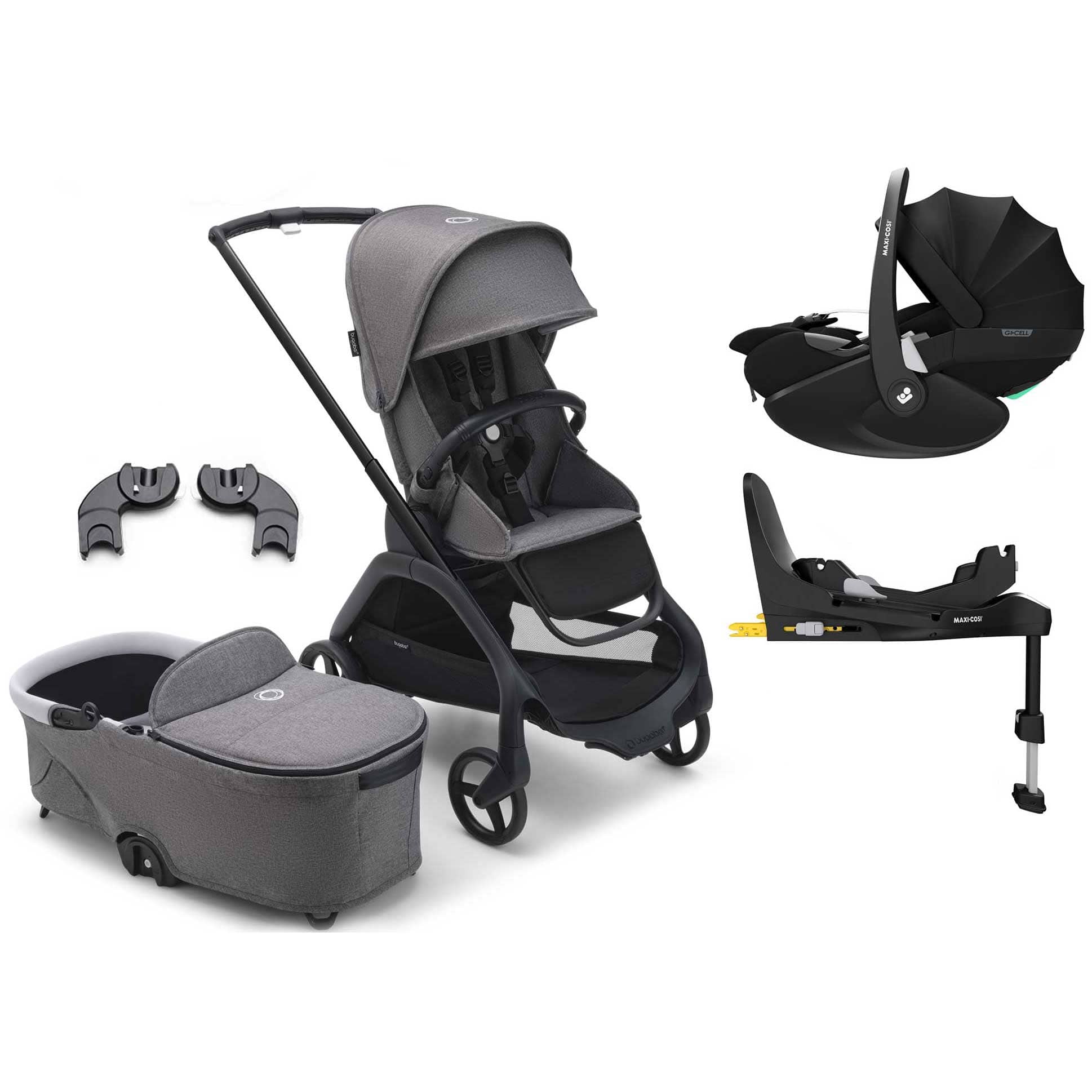 Bugaboo Travel Systems Bugaboo Dragonfly Pebble 360 Pro Travel System in Graphite/Grey Melange 13815-GRA-GRE-MEL
