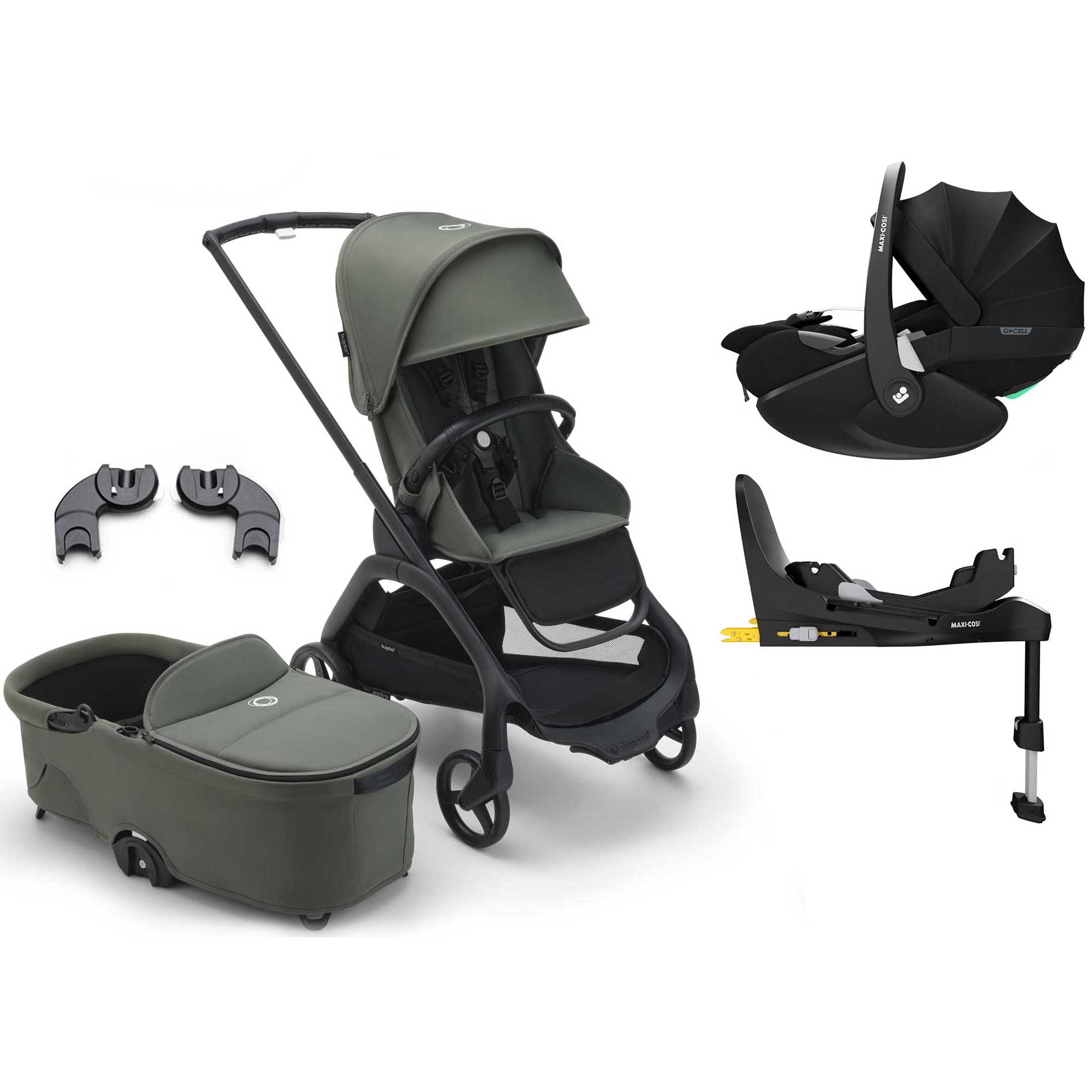 Bugaboo Travel Systems Bugaboo Dragonfly Pebble 360 Pro Travel System - Black/Forest Green 13818-BLK-FOR-GRN