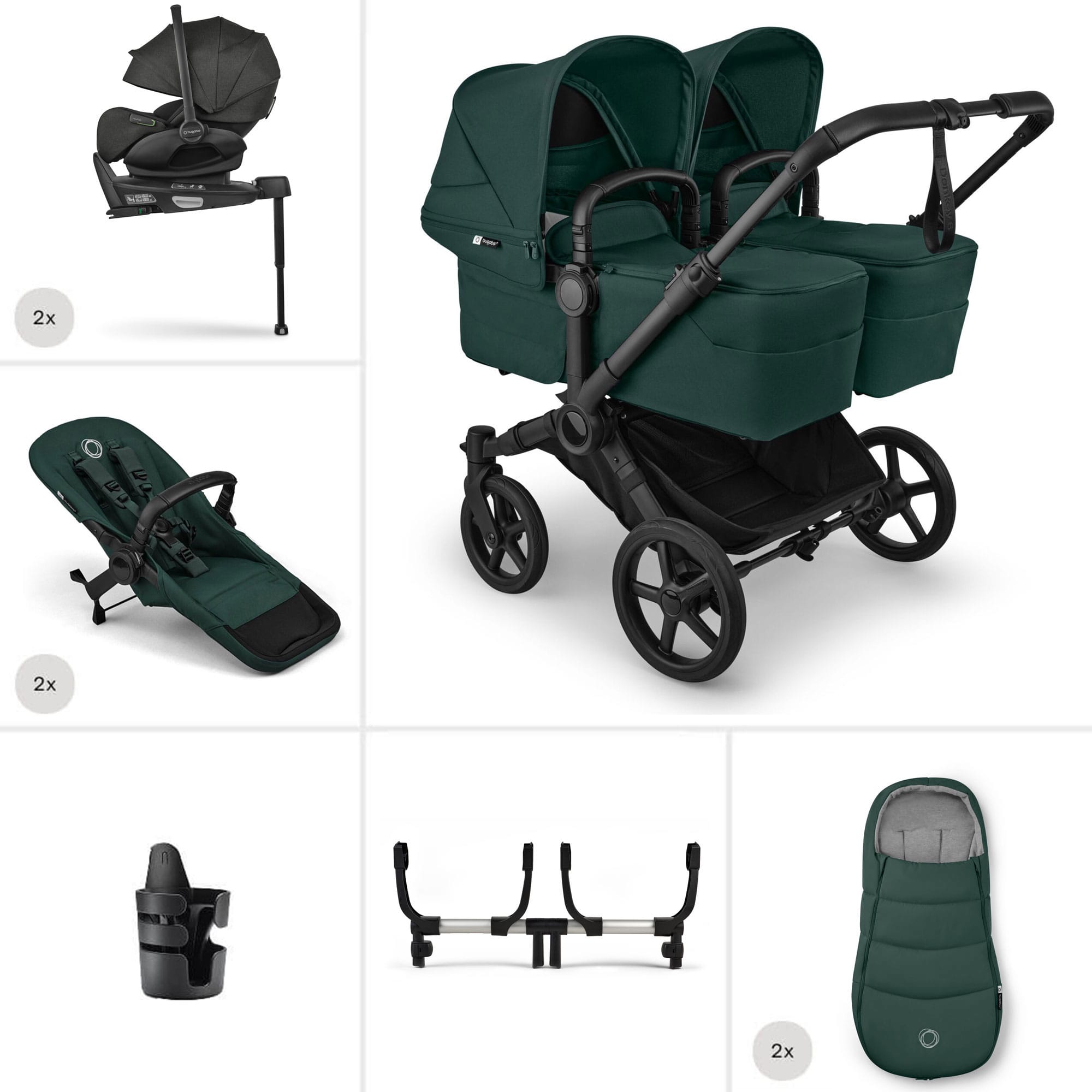 Bugaboo Travel Systems Bugaboo Donkey 6 Twin Ultimate Newborn Bundle - Fern Green 21687-FER-GRN