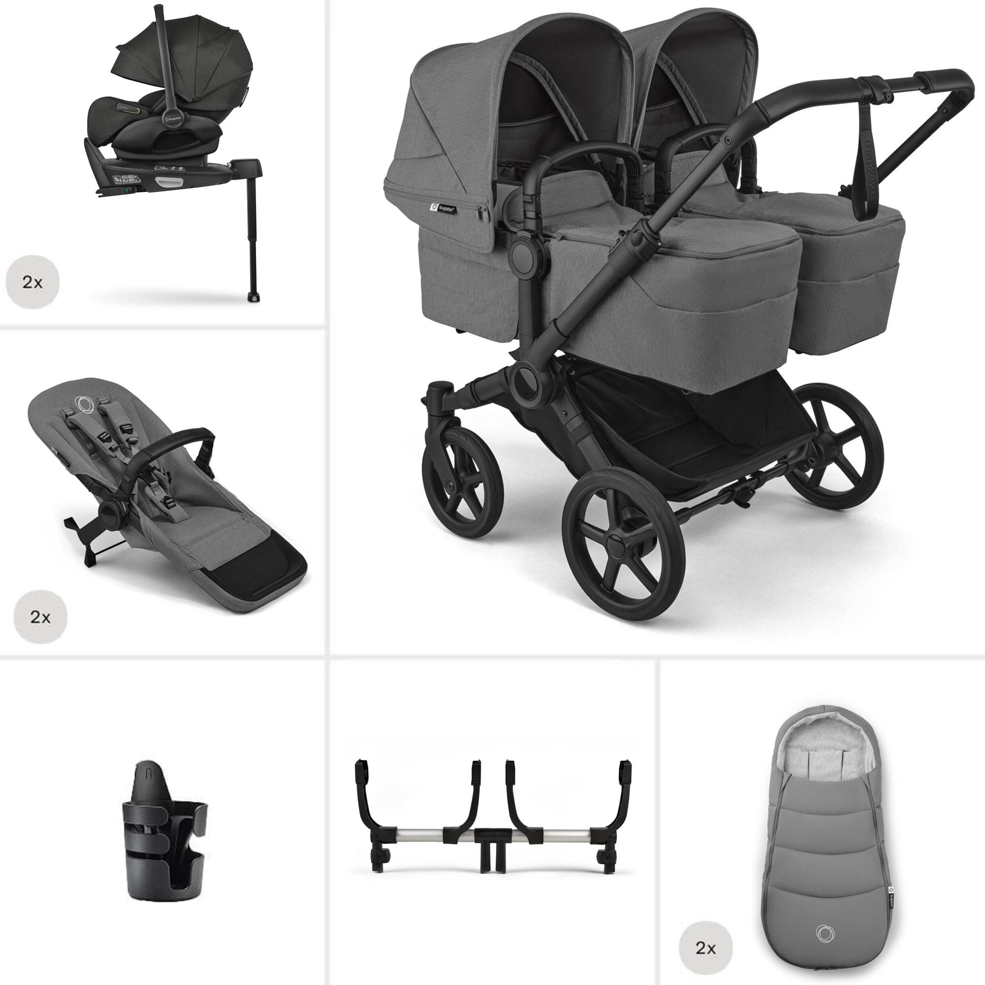 Bugaboo Travel Systems Bugaboo Donkey 6 Twin Ultimate Newborn Bundle - Moon Grey 21687-MOO-GRY