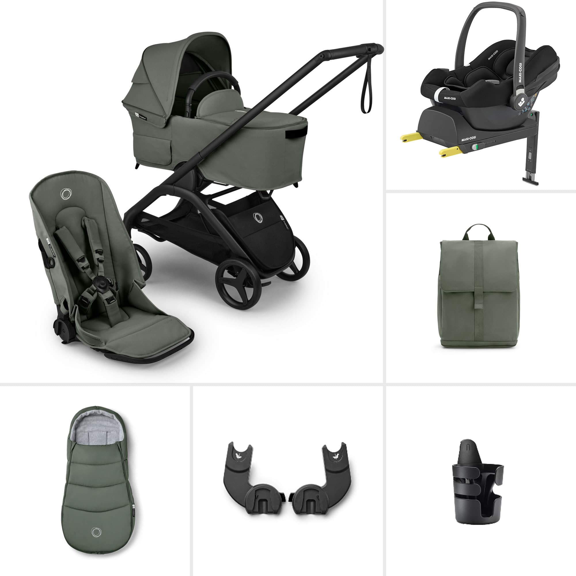 Bugaboo travel systems Bugaboo Dragonfly Plus Ultimate Maxi-Cosi Travel System - Forest Green BUG-DFLY-PLUS-GRN-1