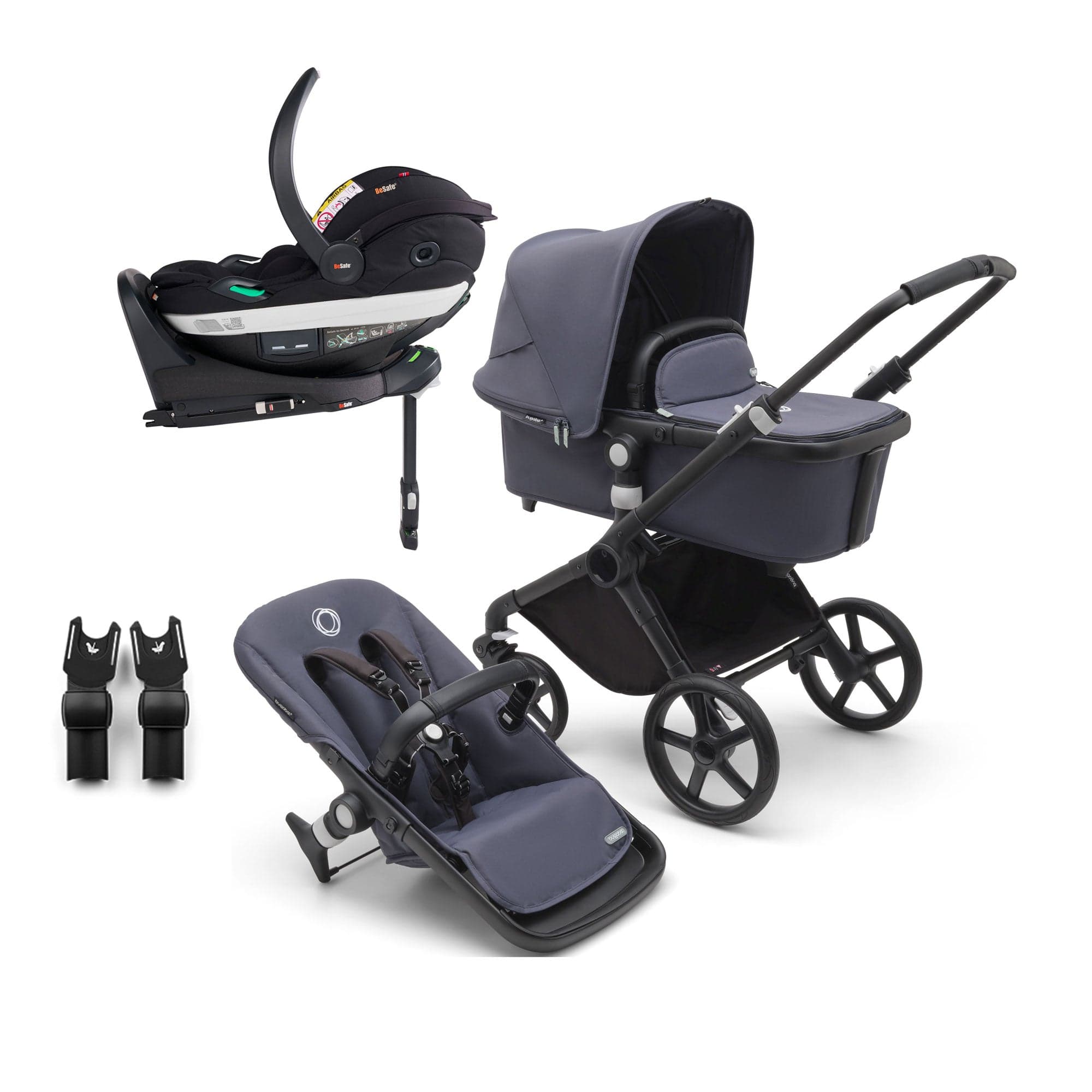 Bugaboo travel systems Bugaboo Fox Cub BeSafe Travel System - Black/Stormy Blue 19995-FXCB-BEY