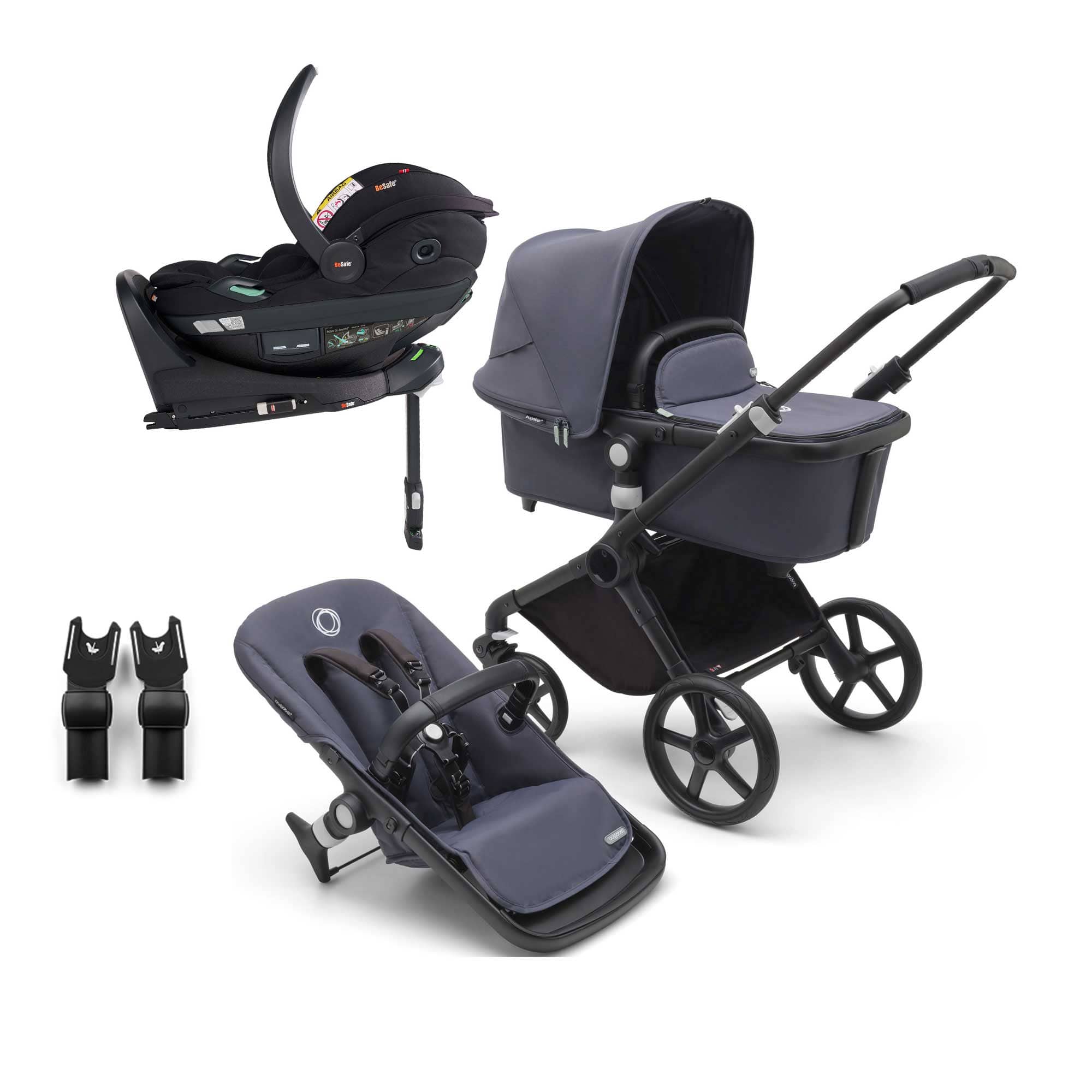Bugaboo travel systems Bugaboo Fox Cub BeSafe Travel System - Black/Stormy Blue 19995-FXCB-BEY