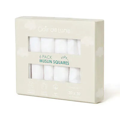Clair De Lune muslins Clair De Lune 6 Pack Muslin Squares - 30 x 30 cm CL6628WE