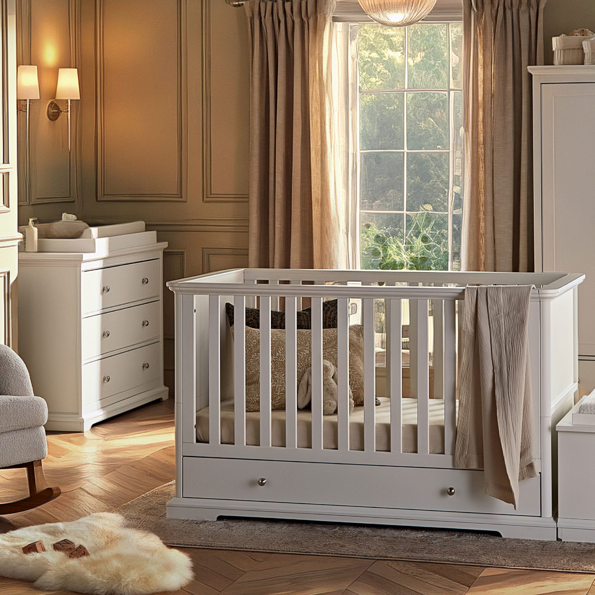 CuddleCo nursery room sets Cuddleco Beaumont 2 Piece Nursery Furniture Set with Low Cotbed - White
