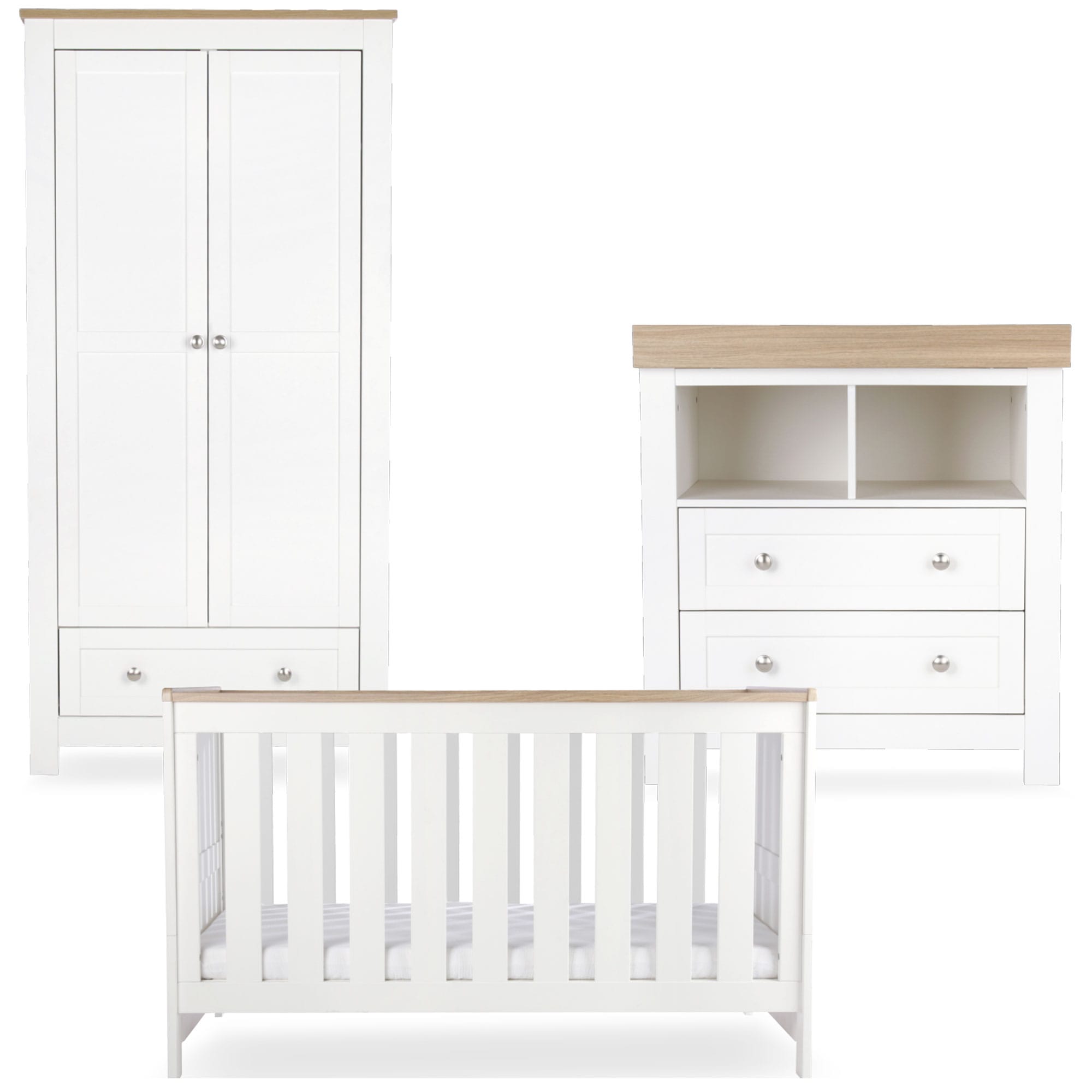 CuddleCo nursery room sets Cuddleco Burford 3 Piece Nursery Furniture Set - White/Oak