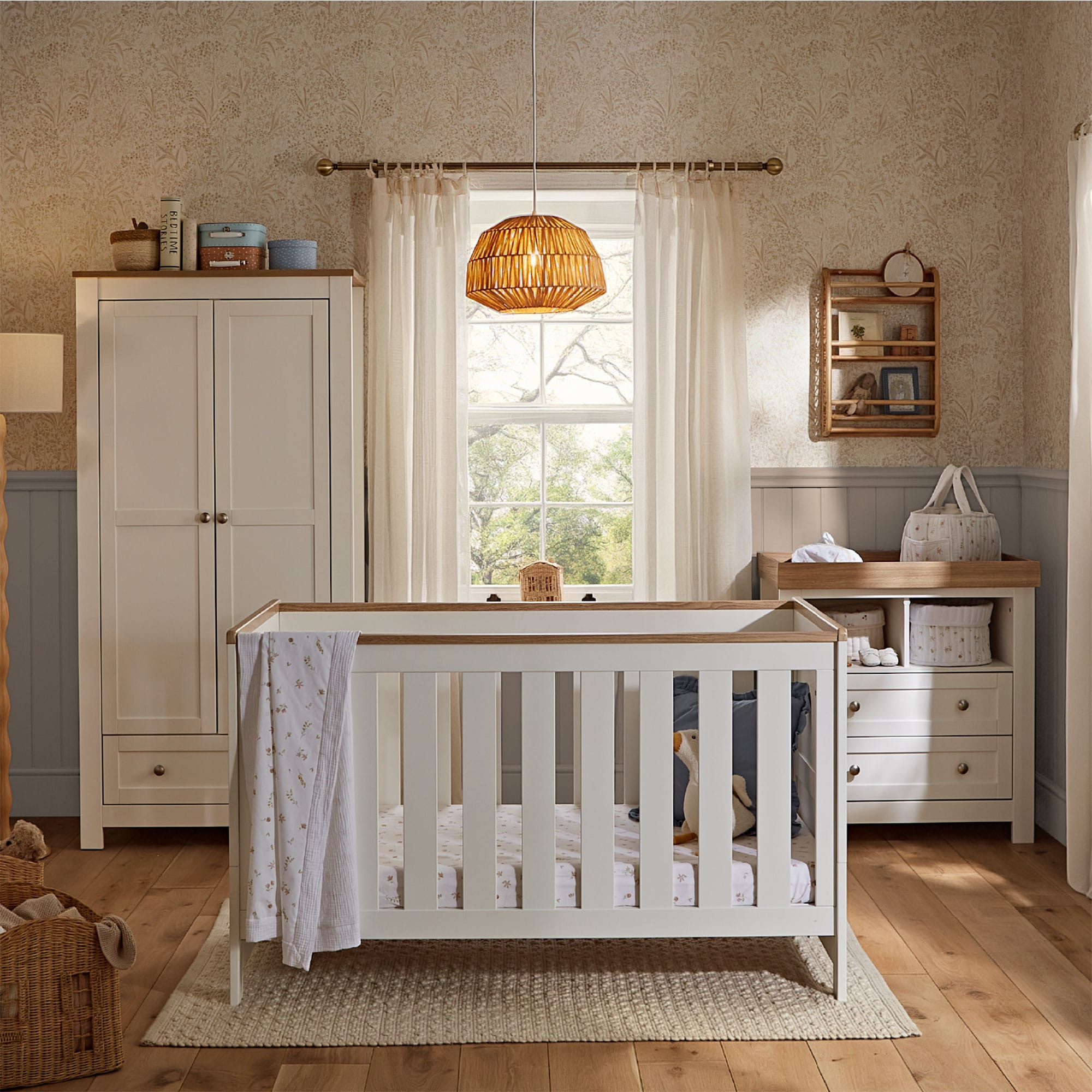 CuddleCo nursery room sets Cuddleco Burford 3 Piece Nursery Furniture Set - White/Oak