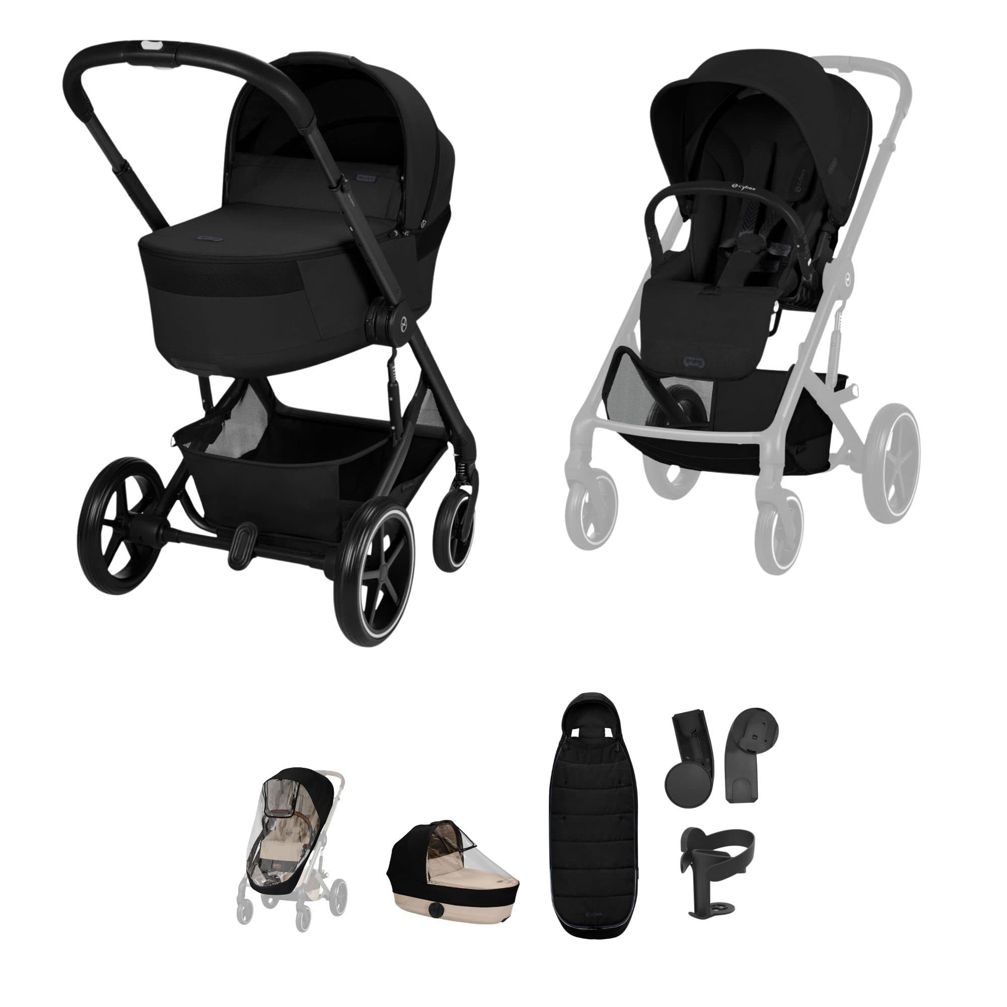 Cybex baby prams Cybex Balios S Lux Foldable Carrycot Accessory Bundle - Moon Black 23024-BAL-ACC-BLK-1