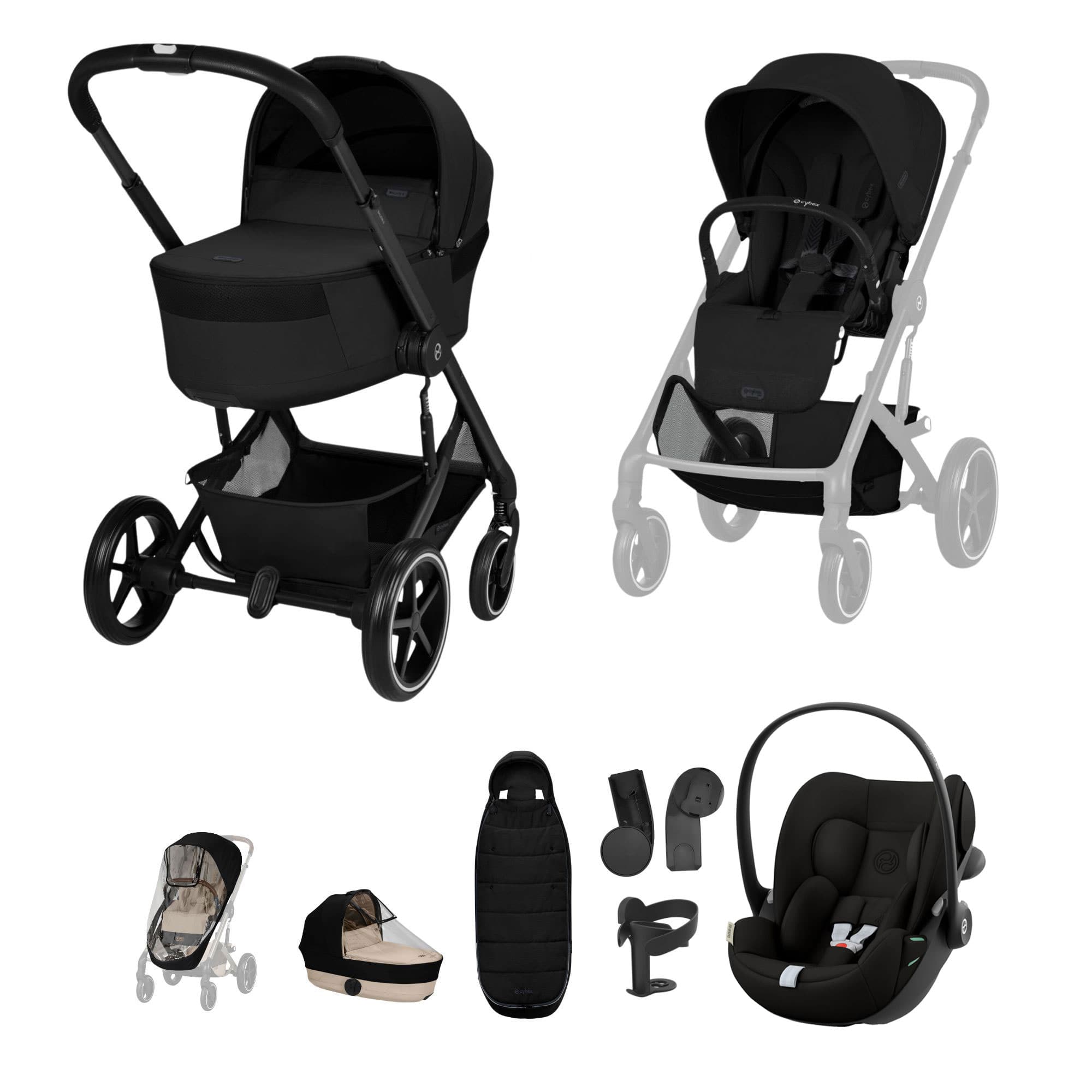 Cybex baby prams Cybex Balios S Lux Foldable Carrycot Travel System - Moon Black