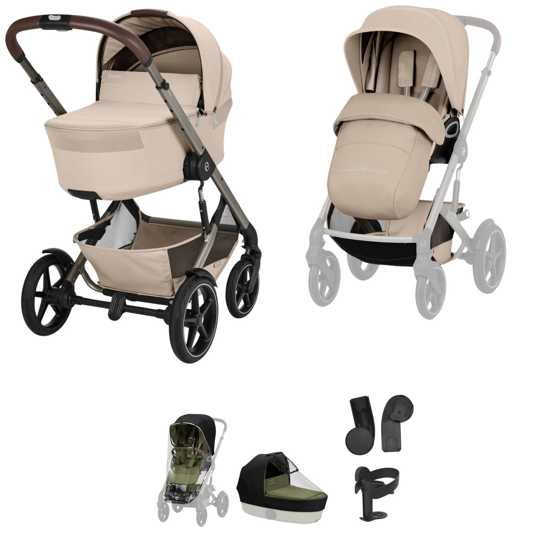Cybex baby prams Cybex Talos Foldable Carrycot Accessory Bundle - Almond Beige