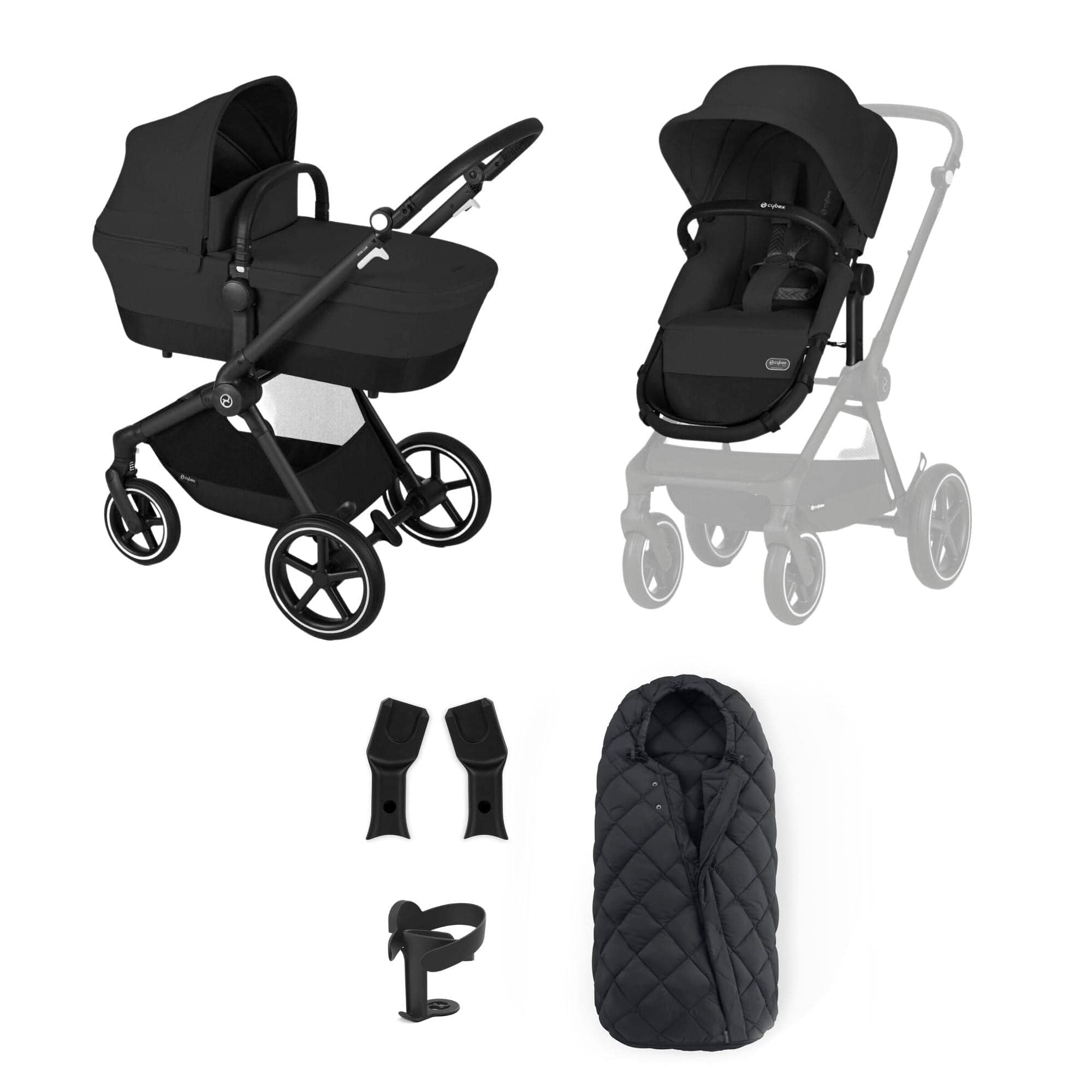 Cybex travel systems Cybex Eos Lux Essentials 7 Piece Bundle - Moon Black 14519-BLK-MOO-BLK