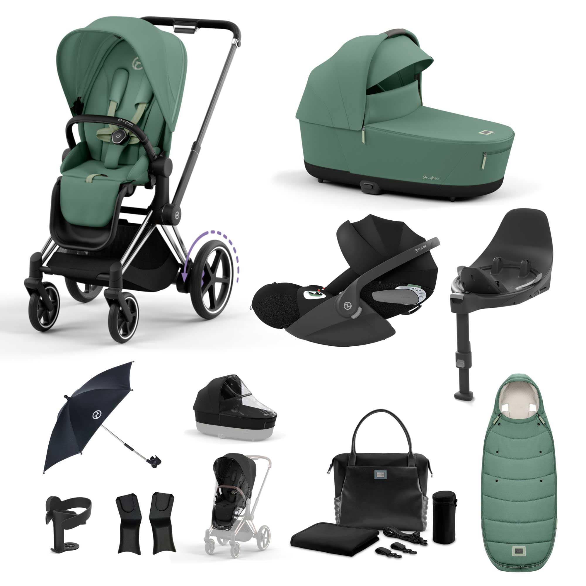 Cybex travel systems Cybex e-Priam Travel System With Cloud T - Leaf Green 19709-EP-CHR-LEF-GRN