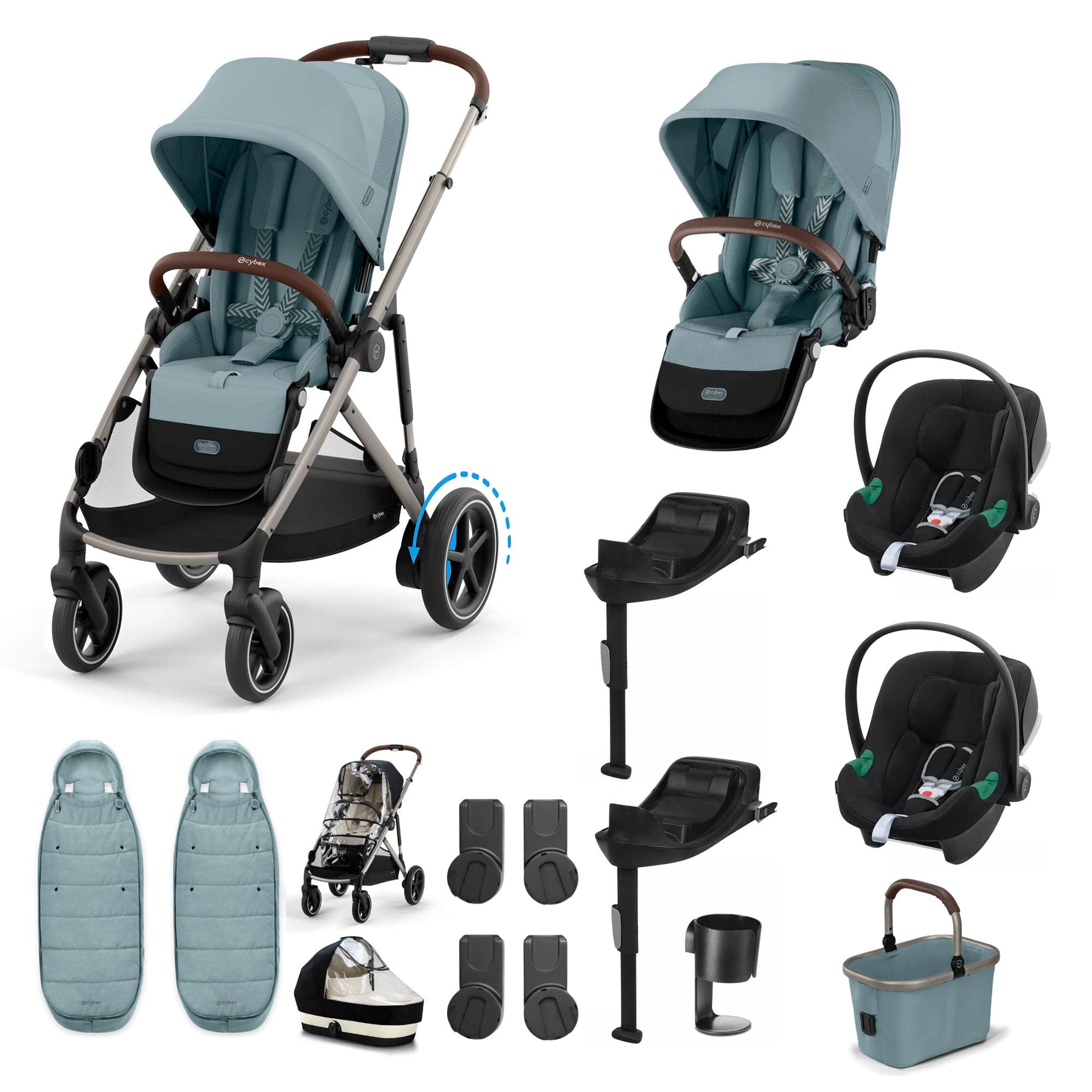 Cybex travel systems Cybex eGazelle S Twin Comfort Pushchair Bundle - Stormy Blue 21427-TWN-COM-BLU-1