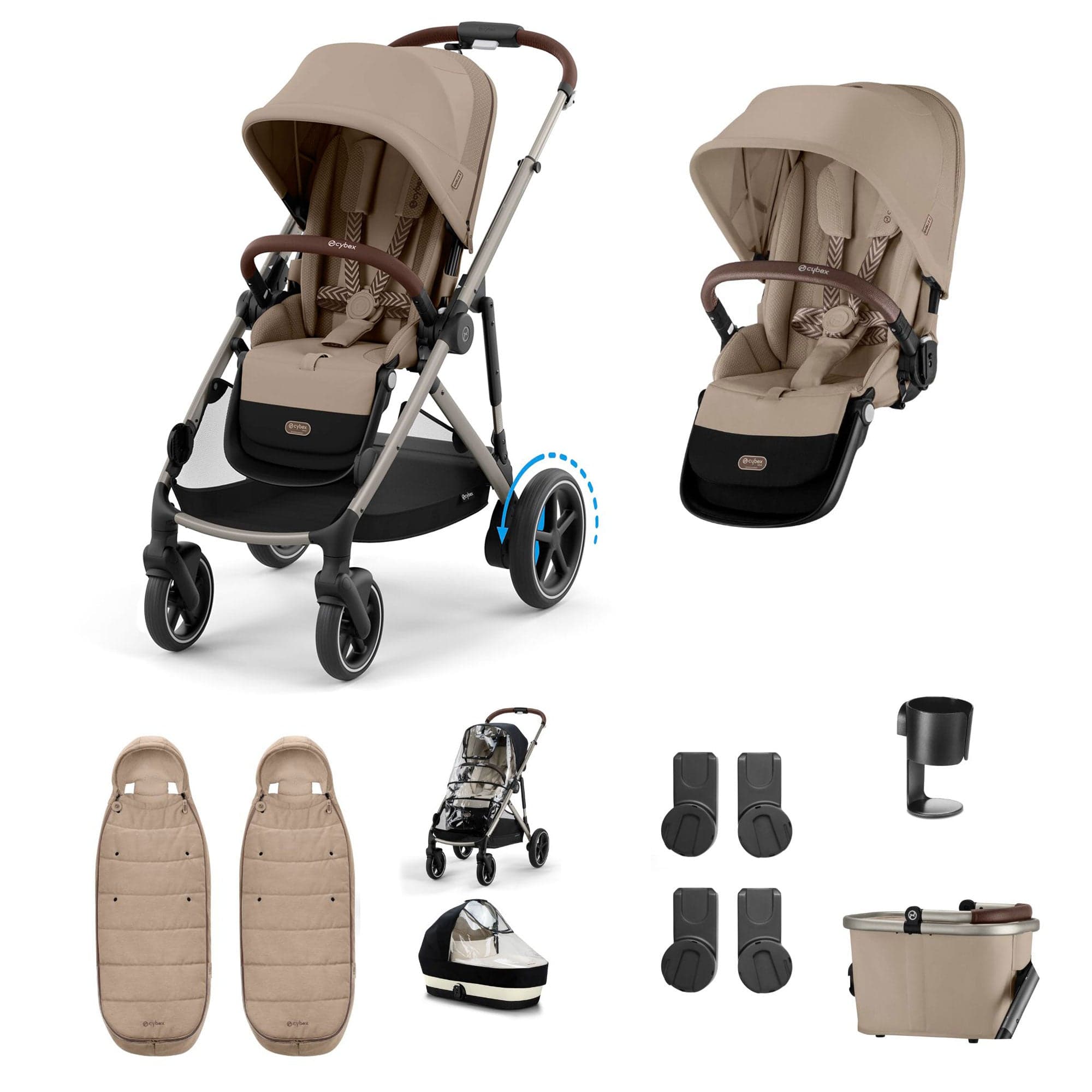 Cybex travel systems Cybex eGazelle S Twin Essential Pushchair Bundle - Almond Beige 21440-TWN-ESS-ALB-1