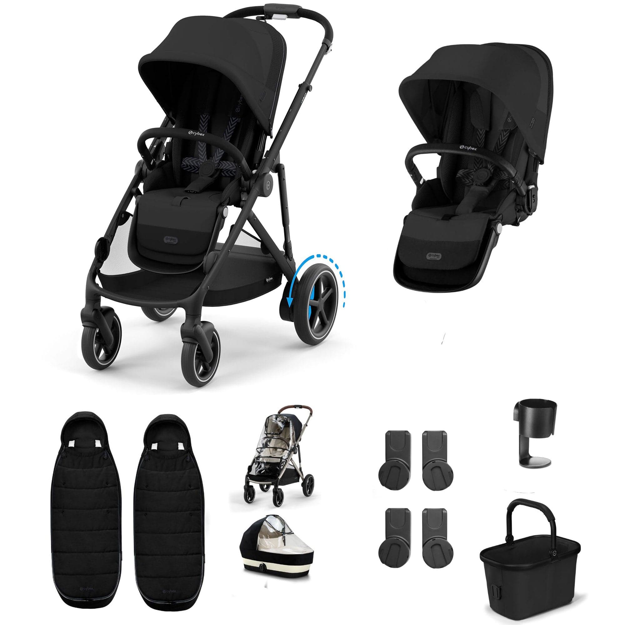 Cybex travel systems Cybex eGazelle S Twin Essential Pushchair Bundle - Moon Black 21440-TWN-ESS-BLK-1