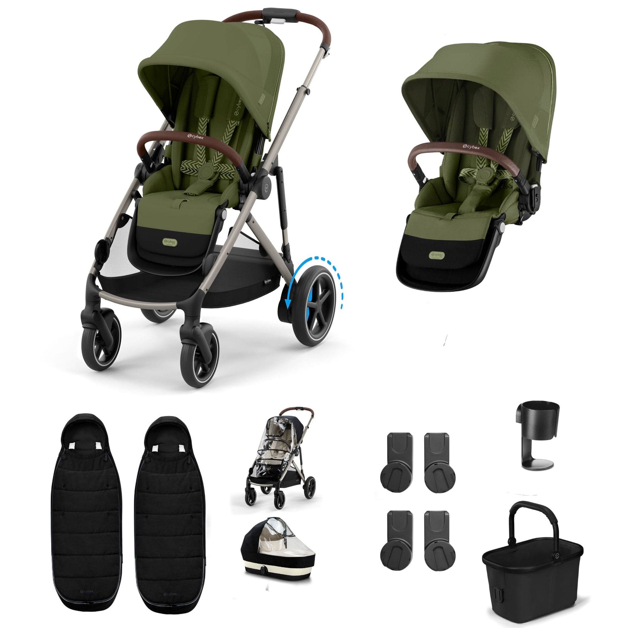 Cybex travel systems Cybex eGazelle S Twin Essential Pushchair Bundle - Moss Green 21440-TWN-ESS-MSS-1