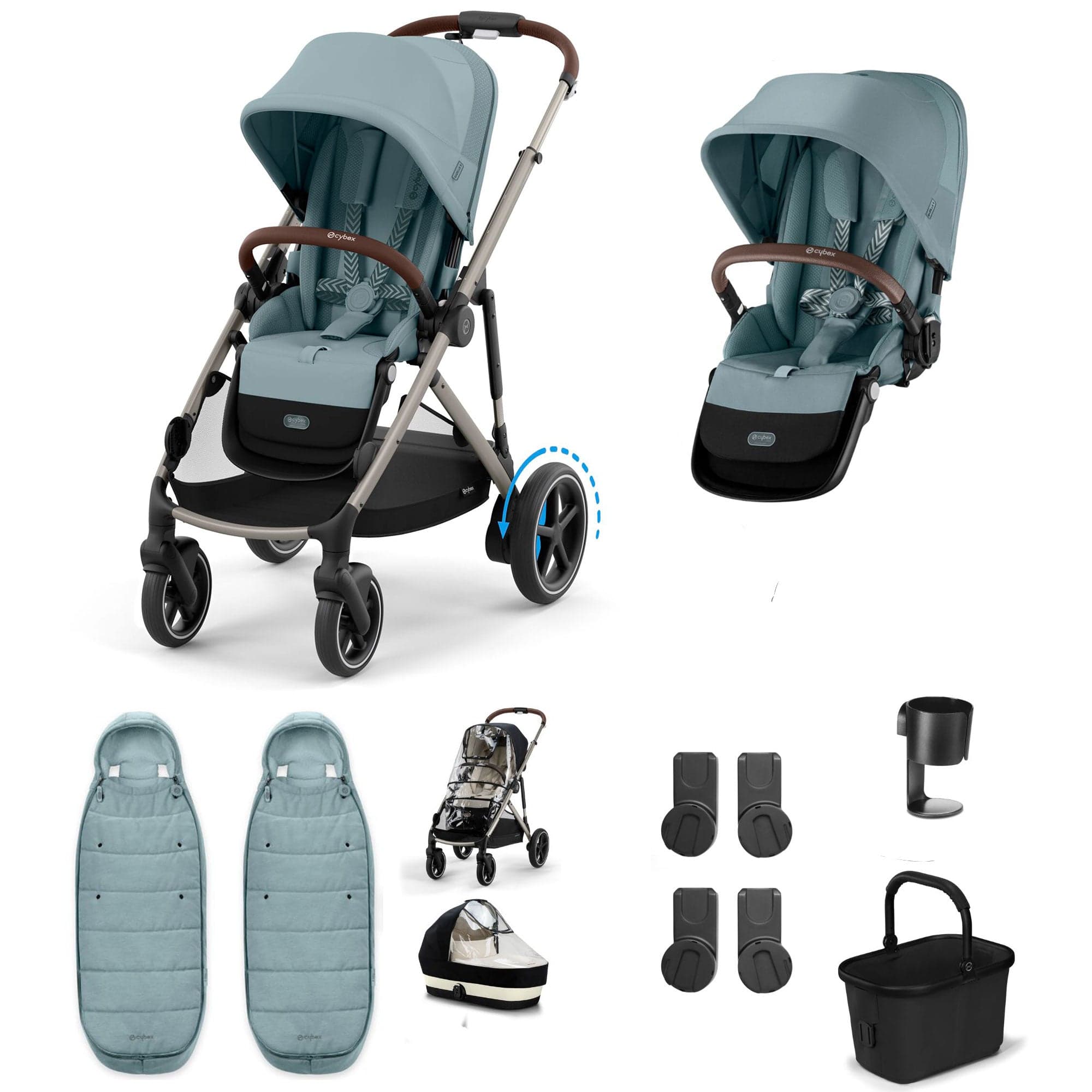 Cybex travel systems Cybex eGazelle S Twin Essential Pushchair Bundle - Stormy Blue 21440-TWN-ESS-BLU-1