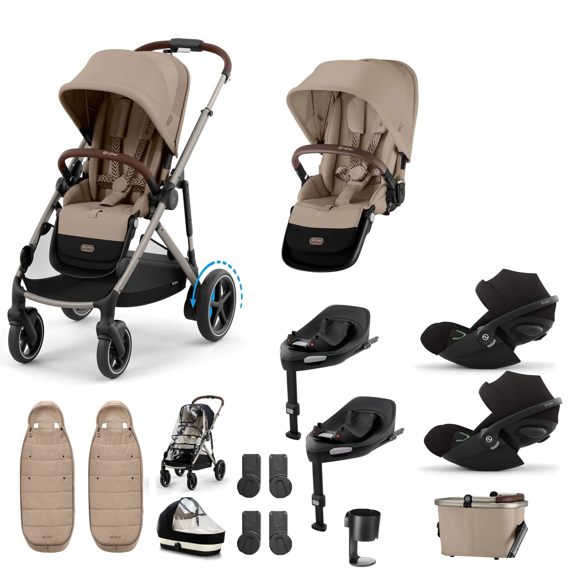 Cybex travel systems Cybex eGazelle S Twin Luxury Pushchair Bundle - Almond Beige