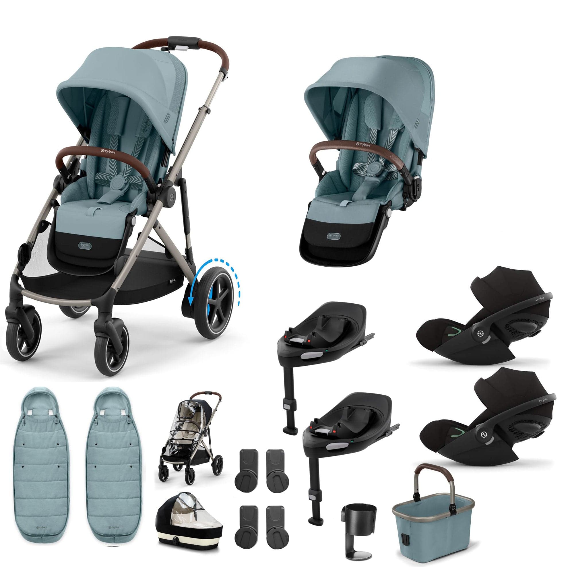 Cybex travel systems Cybex eGazelle S Twin Luxury Pushchair Bundle - Stormy Blue 21061-TWN-eLUX-BLU-1