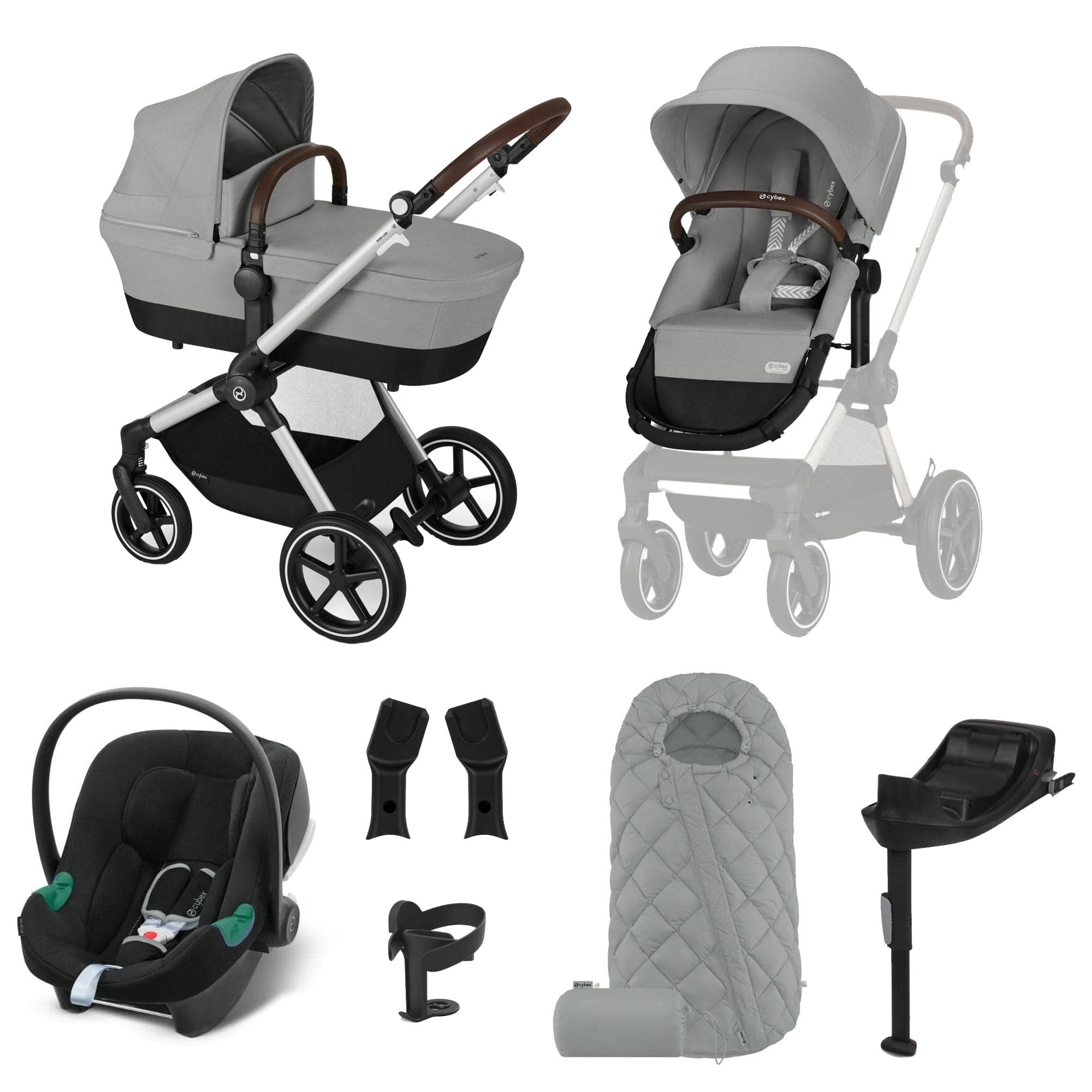 Cybex travel systems Cybex Eos Lux Comfort 9 Piece Bundle - Stone Grey 14530-STO-GRY