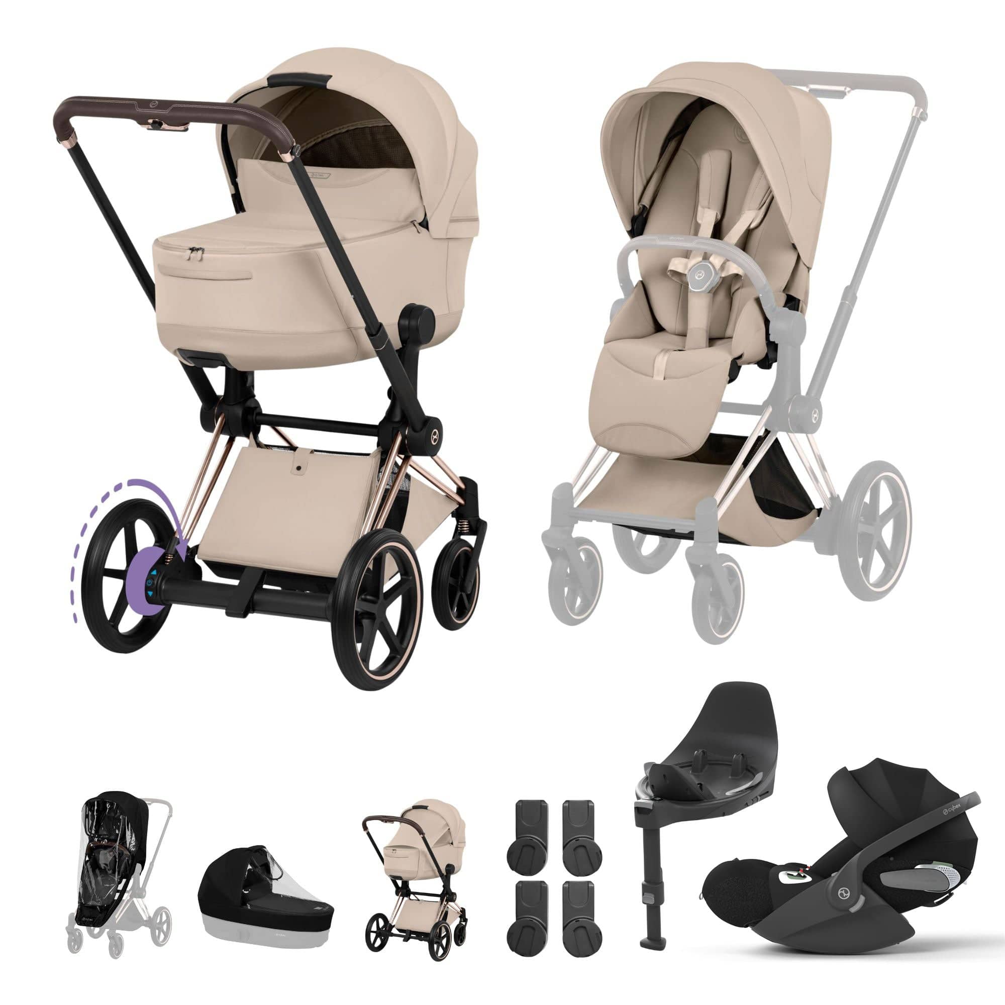 Cybex travel systems Cybex ePriam Ultimate Bundle - Style Collection - Cozy Beige 21894-RG-COZ-BEI
