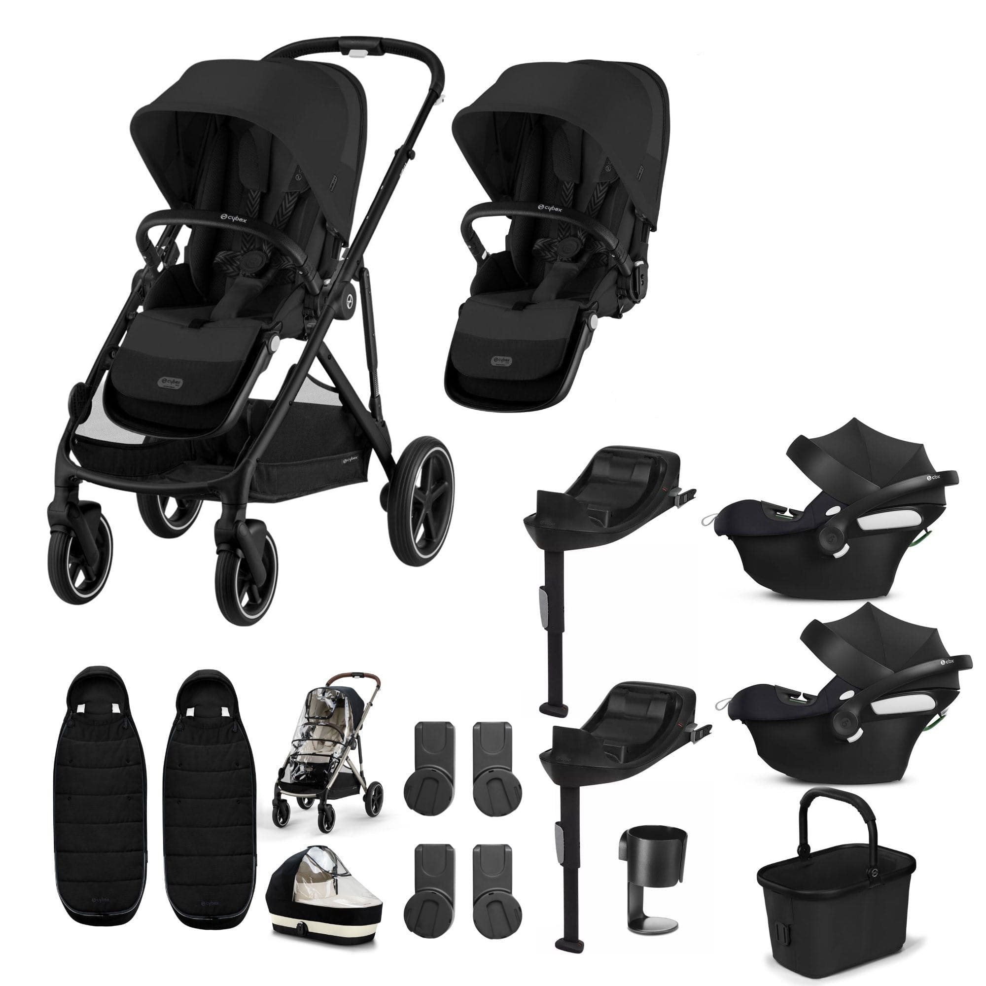 Cybex travel systems Cybex Gazelle S Twin Comfort Pushchair Bundle - Moon Black 20380-TWN-COM-BLK-1