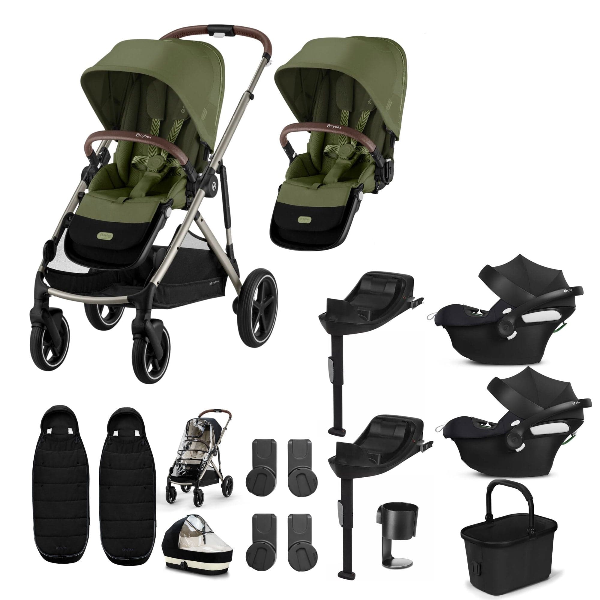 Cybex travel systems Cybex Gazelle S Twin Comfort Pushchair Bundle - Moss Green 20380-TWN-COM-MSS-1