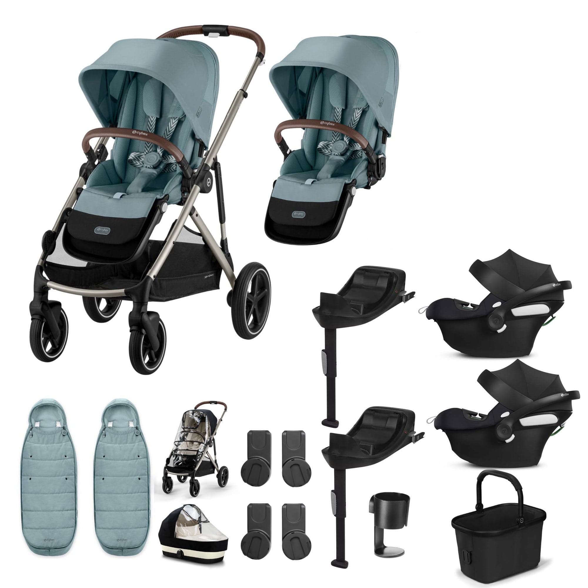 Cybex travel systems Cybex Gazelle S Twin Comfort Pushchair Bundle - Stormy Blue 20380-TWN-COM-BLU-1