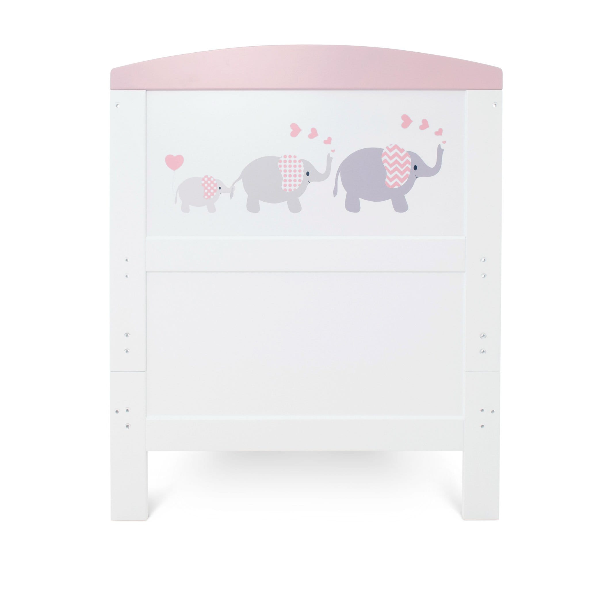 Ickle Bubba baby cot beds Ickle Bubba Coleby Style 2 Piece Furniture Set with Under Drawer Elephant Love Pink