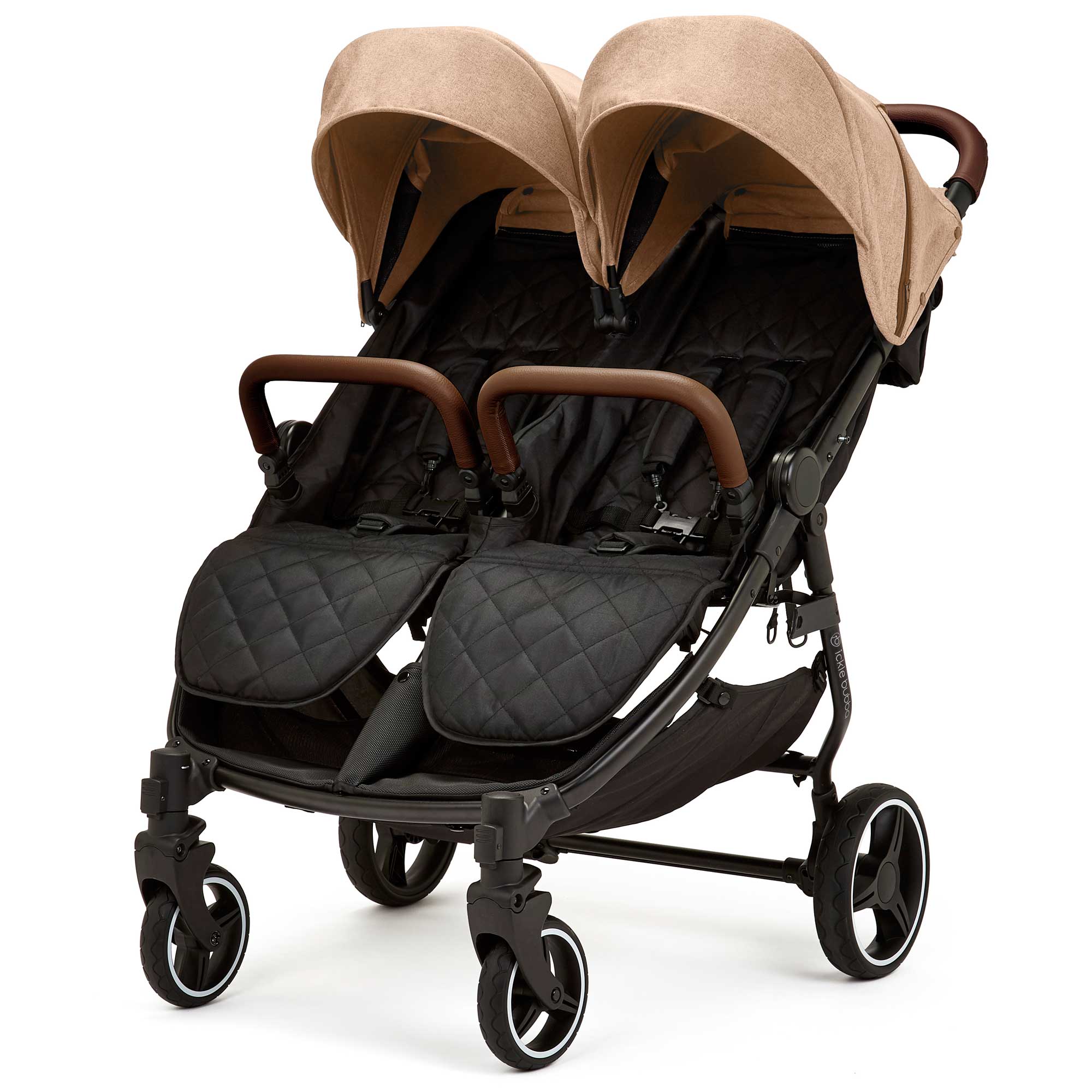 Ickle Bubba double buggies Ickle Bubba Venus Double Stroller - Black/Biscuit/Tan 16-004-100-157