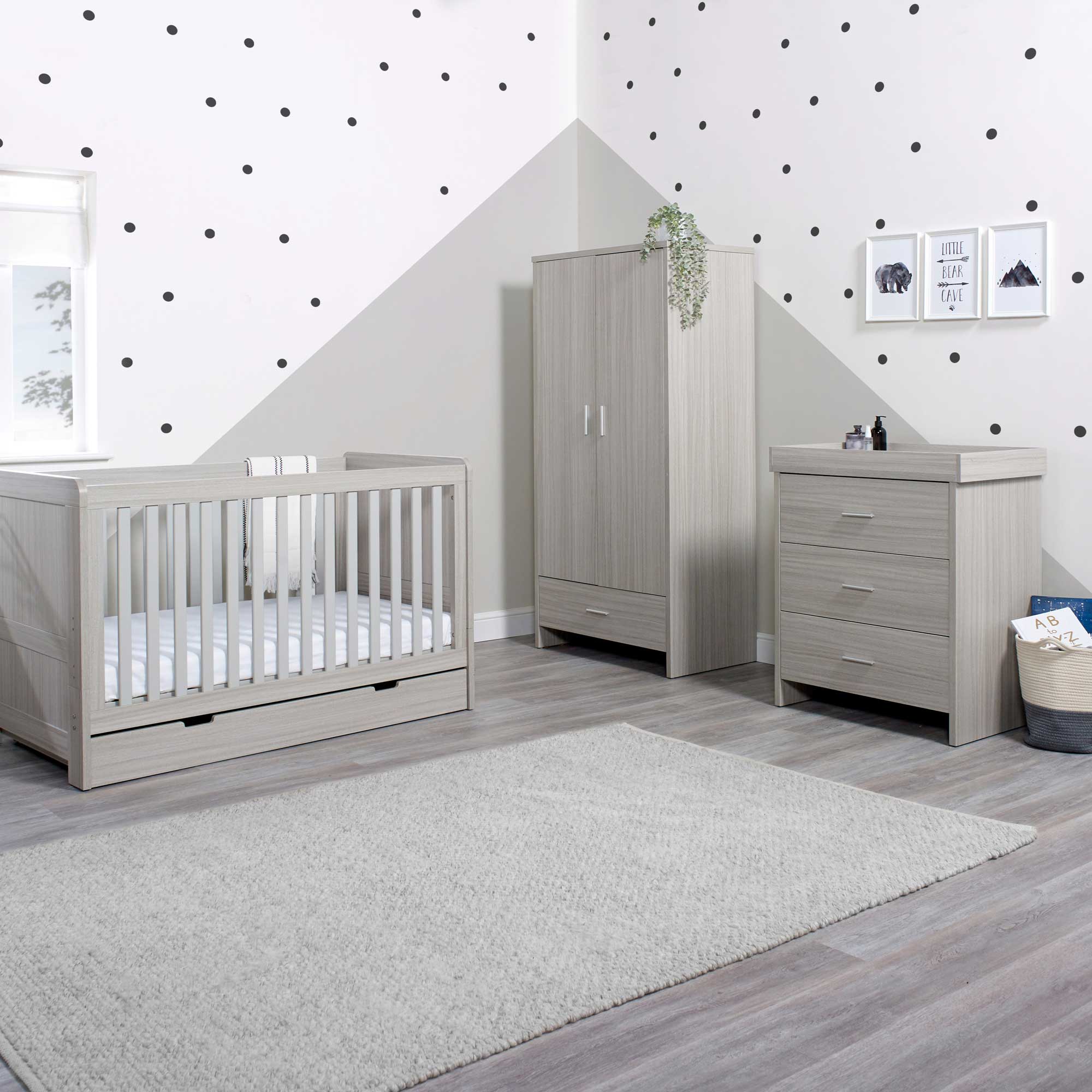 Ickle Bubba nursery room sets Ickle Bubba Pembrey 3 Piece Nursery Room Set & Under Drawer Ash Grey