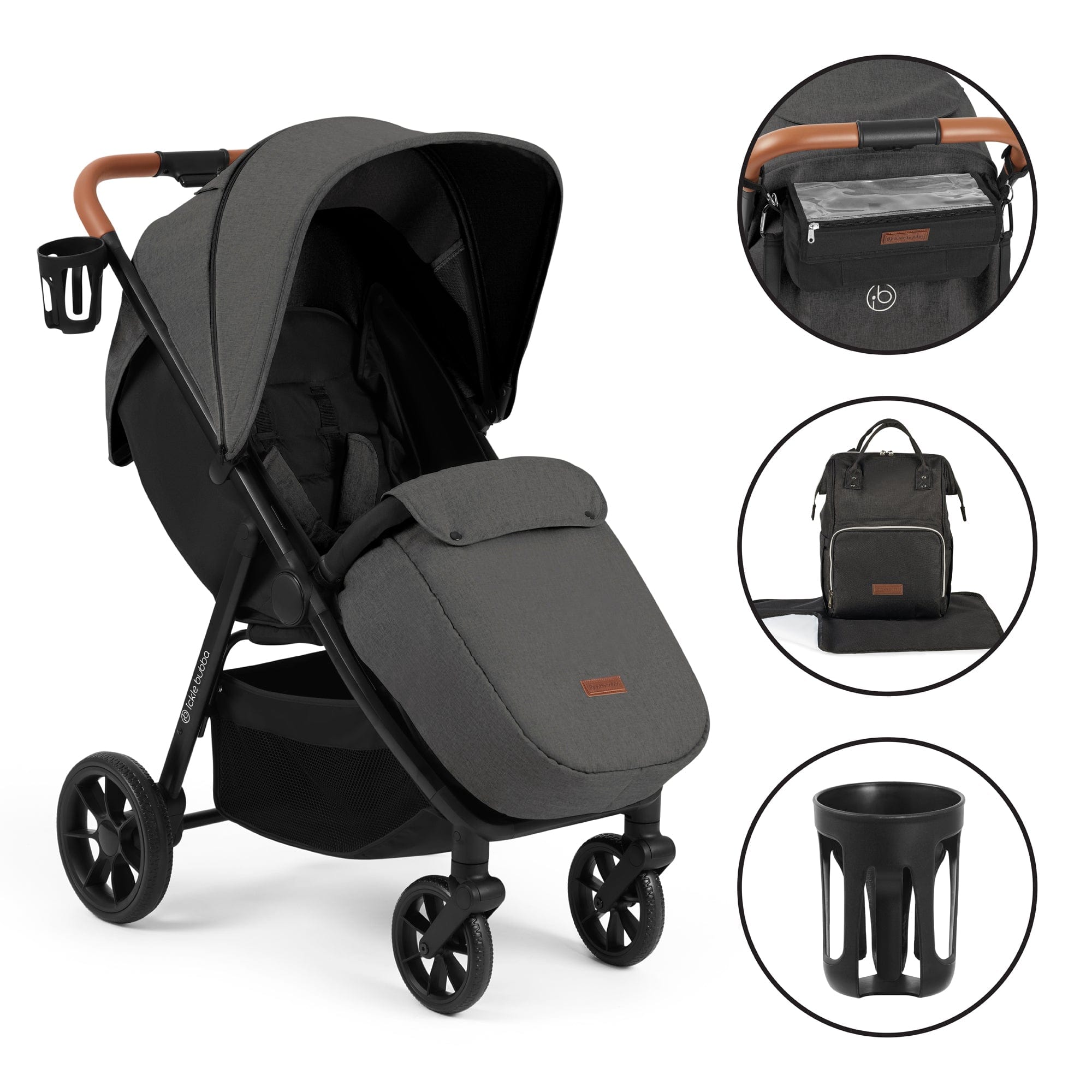 Ickle Bubba Pushchairs & Buggies STOMP STRIDE PRIME Pushchair (Charcoal Grey) 15-006-300-148