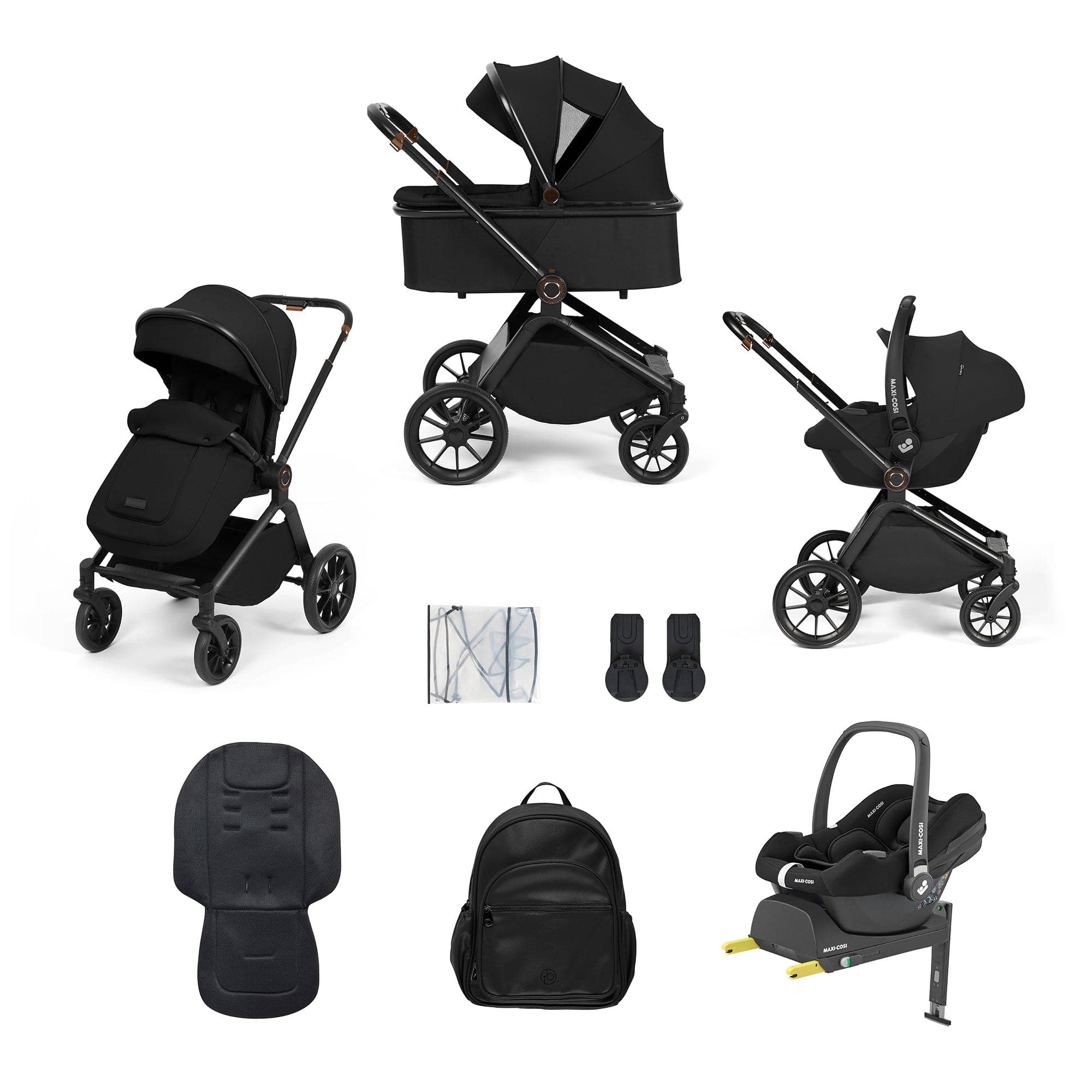 Ickle Bubba travel systems Ickle Bubba Altima 12 Piece Travel System with Maxi-Cosi Cabriofix i-Size Car Seat & Isofix Base - Black 10-012-360-001