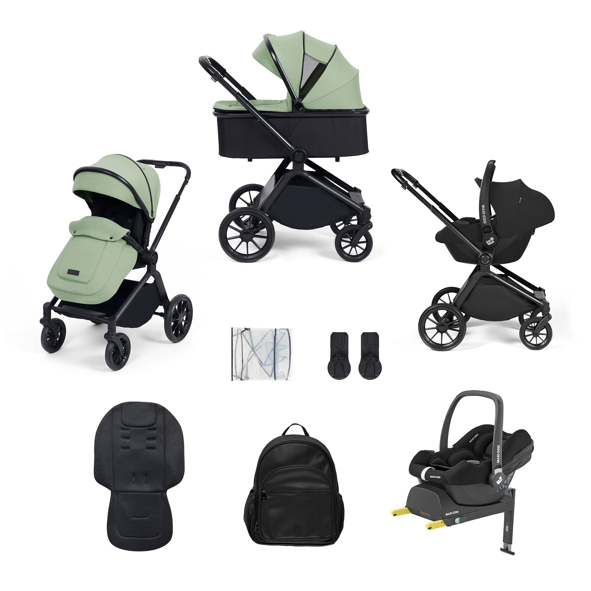Ickle Bubba travel systems Ickle Bubba Altima 12 Piece Travel System with Maxi-Cosi Cabriofix i-Size Car Seat & Isofix Base - Sage Green 10-012-360-152