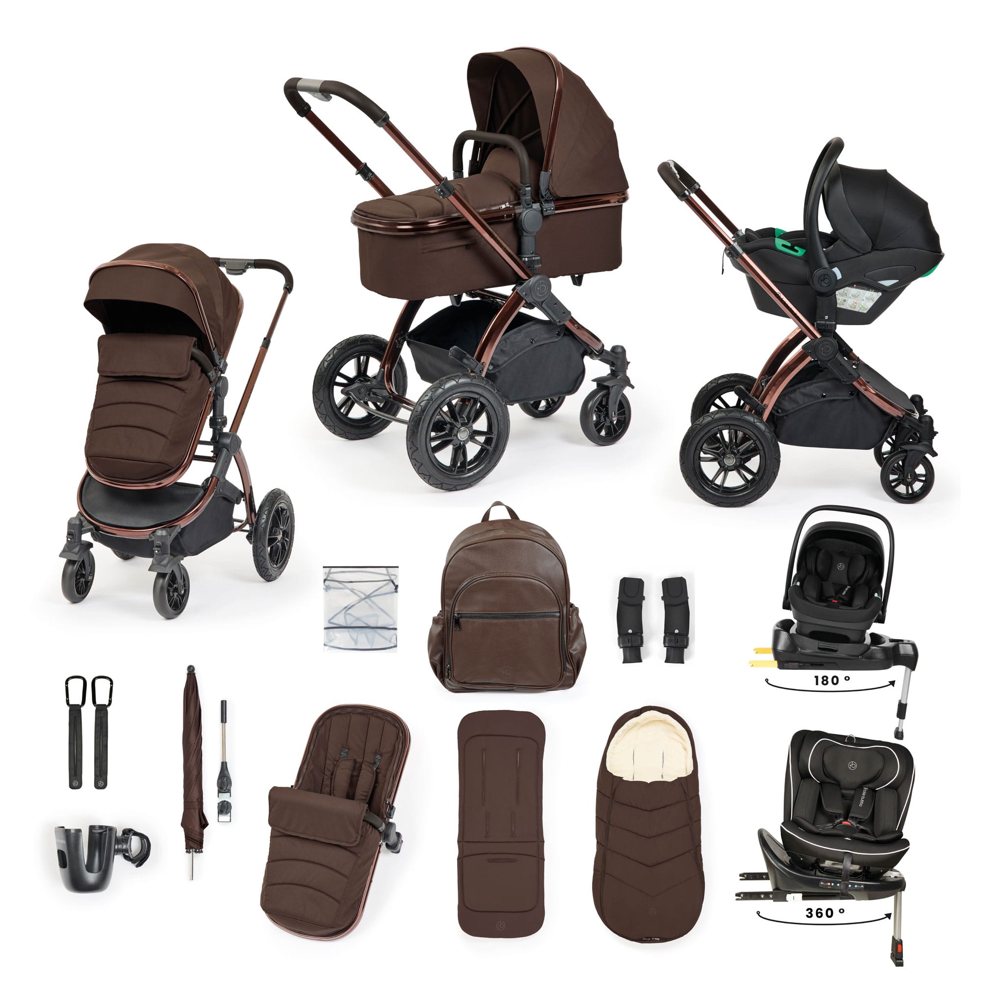 Ickle Bubba travel systems Ickle Bubba Stomp Luxe Elements Edition 16 Piece Ultimate Travel System - Chestnut 10-014-420-169