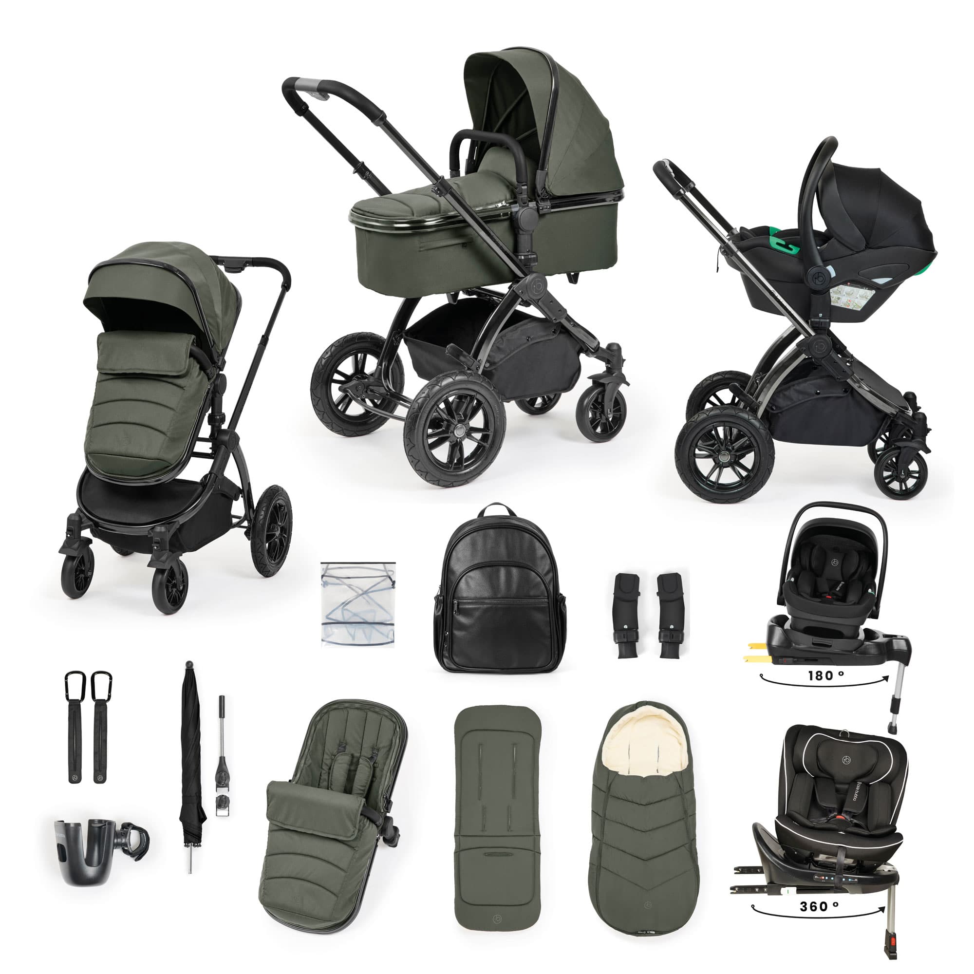 Ickle Bubba travel systems Ickle Bubba Stomp Luxe Elements Edition 16 Piece Ultimate Travel System - Forest 10-014-420-170