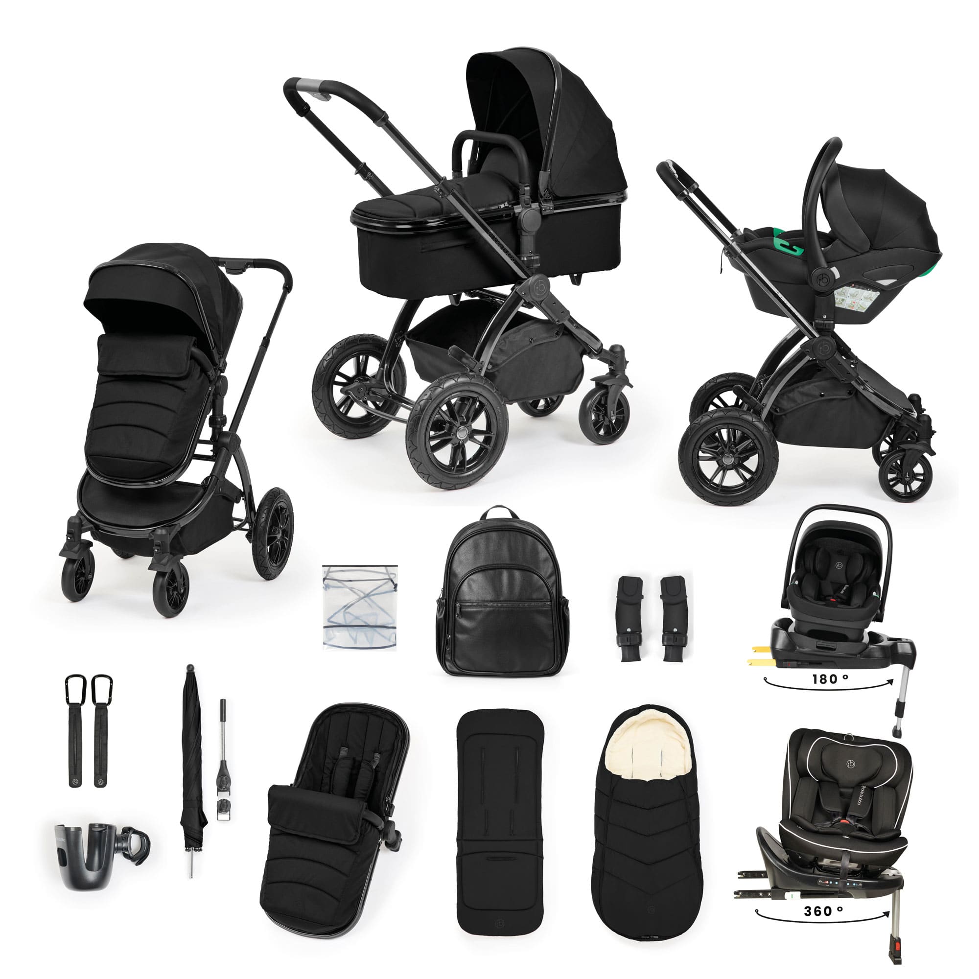 Ickle Bubba travel systems Ickle Bubba Stomp Luxe Elements Edition 16 Piece Ultimate Travel System - Raven 10-014-420-168