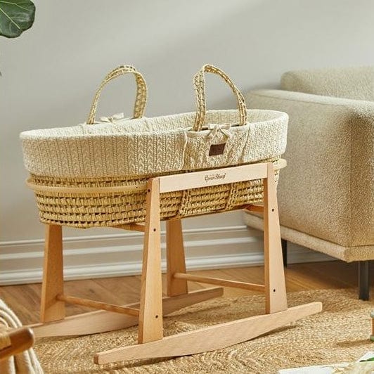 Little Green Sheep moses basket stands The Little Green Sheep Knitted Moses Basket and Rocking Stand Bundle - Linen FNBB010LN