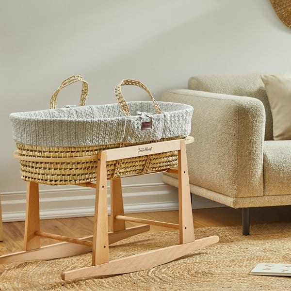 Little Green Sheep moses basket stands The Little Green Sheep Knitted Moses Basket and Rocking Stand Bundle - Dove FNBB010B