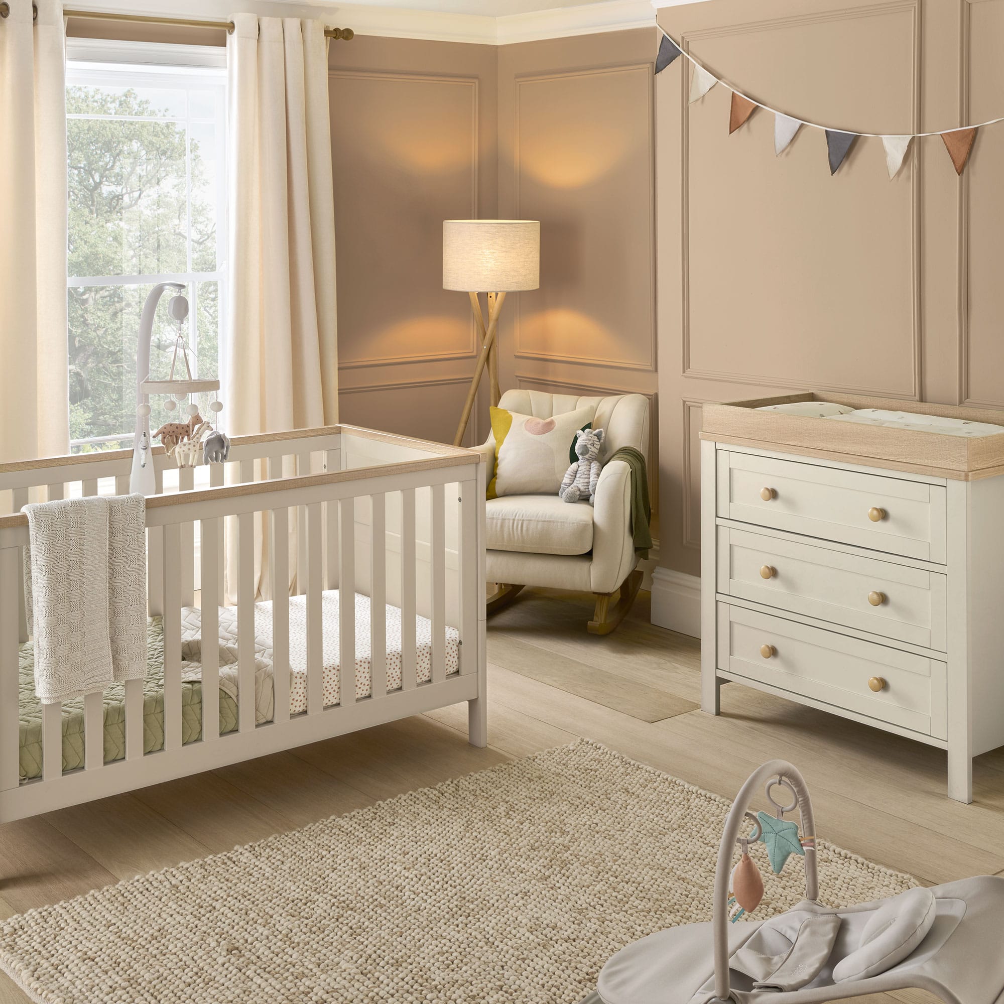 Mamas & Papas cot bed room sets Mamas & Papas Wedmore 2 Piece Cotbed Set - Cashmere/Oak