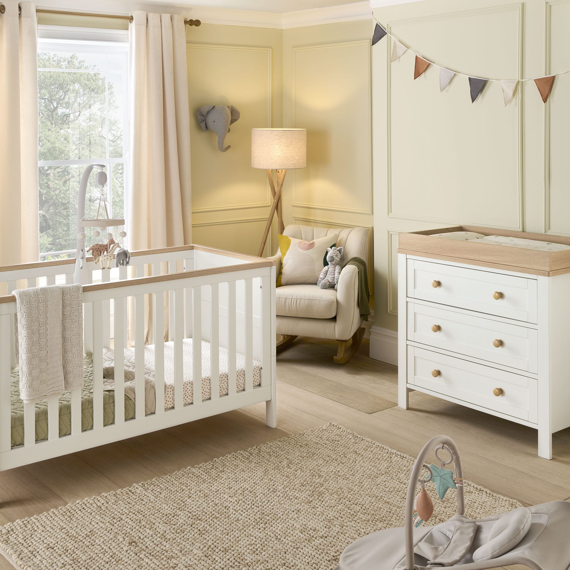 Mamas & Papas cot bed room sets Mamas & Papas Wedmore 2 Piece Cotbed Set - White/Natural
