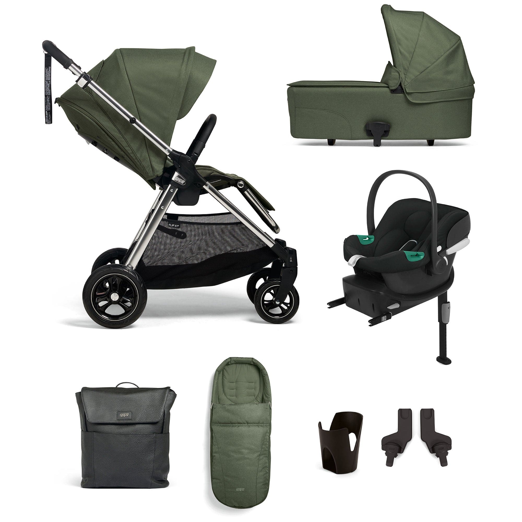 Mamas & Papas Travel Systems Mamas & Papas Flip XT³ 8 Piece Essentials Bundle with Car Seat - Juniper 61941JN00