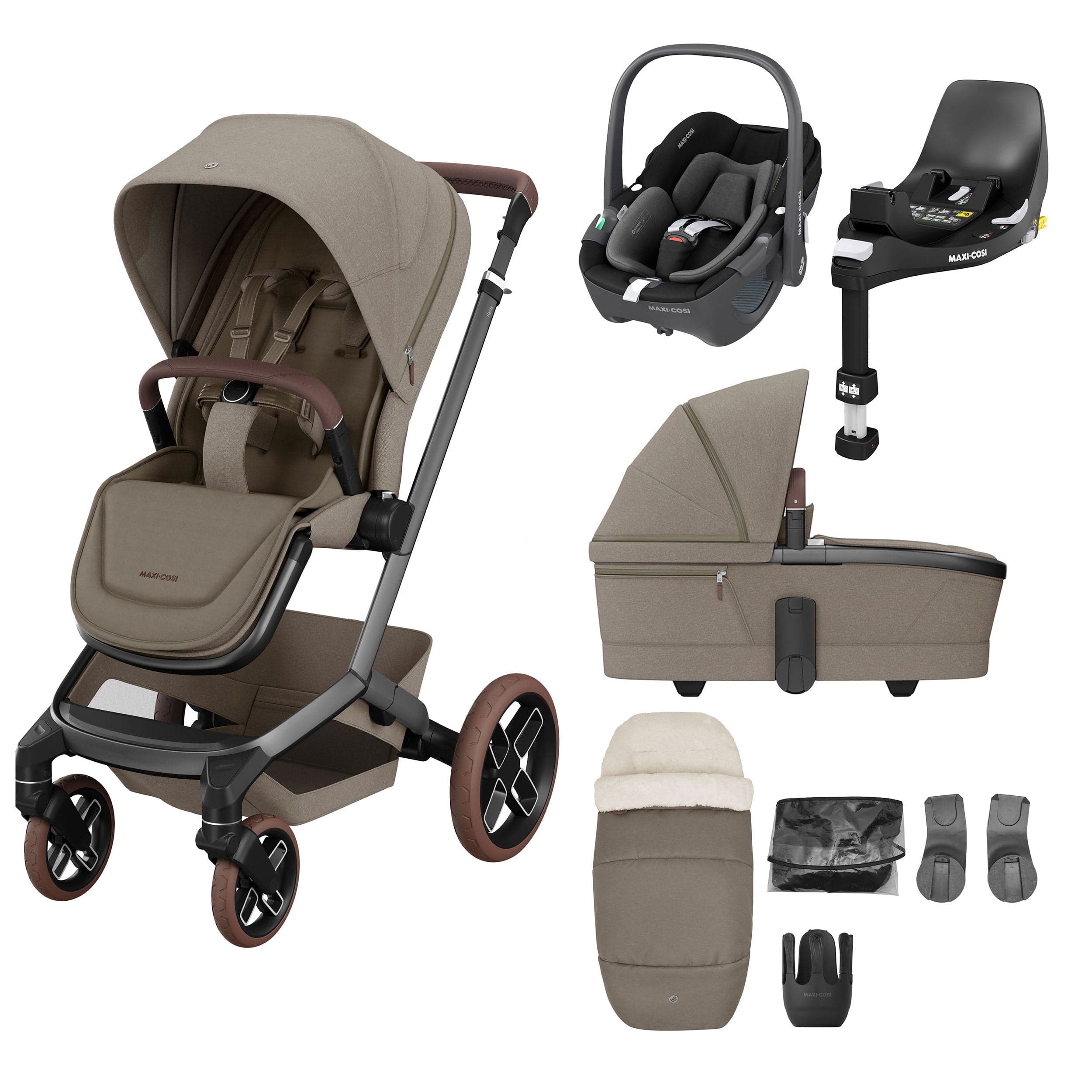 Maxi-Cosi travel systems Maxi-Cosi FAME 8 Piece Complete Travel System in Twillic Truffle (Brown Wheels) KF62800000