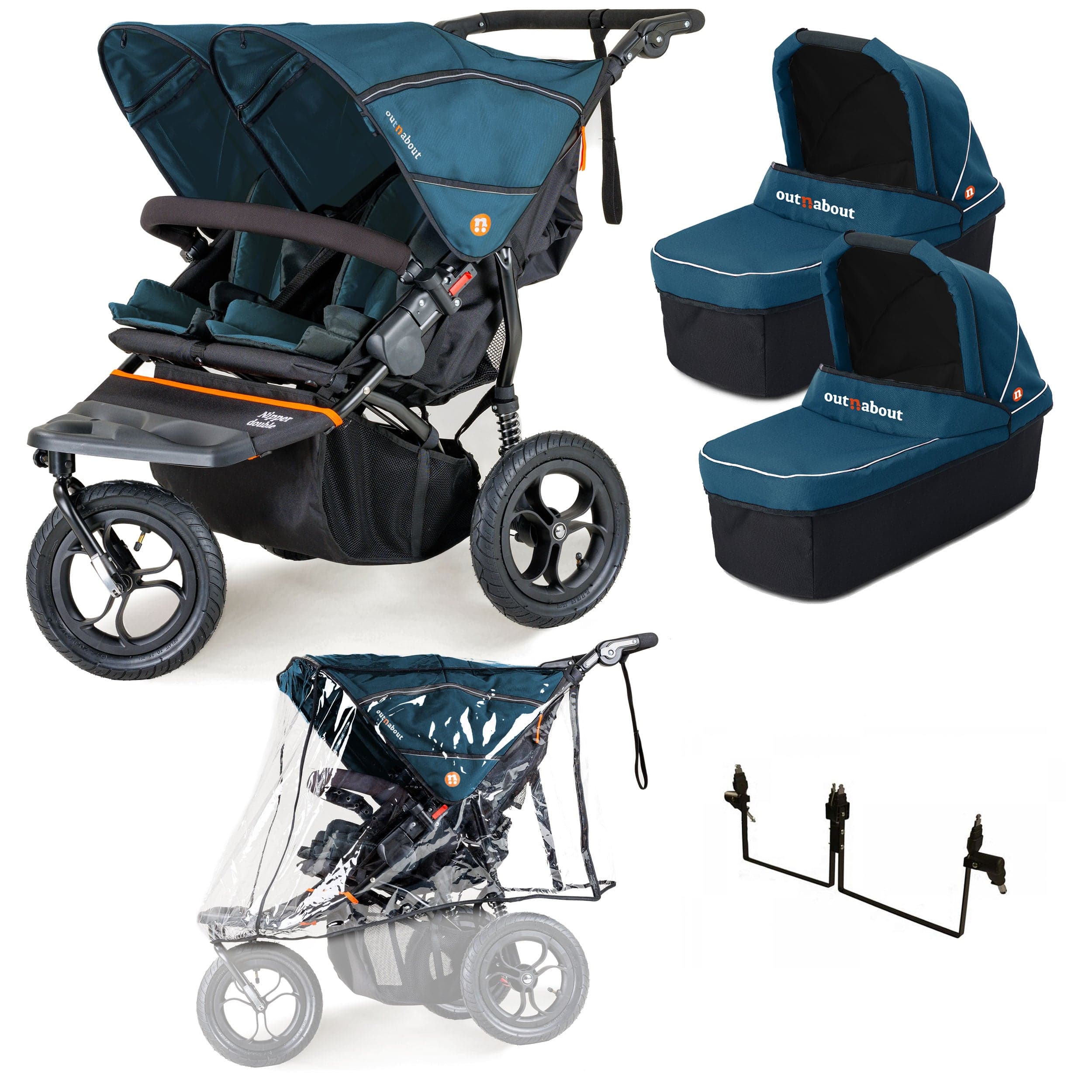 Out n About 3 Wheeler Pushchair Bundles Out n About Nipper Double Twin Starter Kit in Highland Blue 15712-DTW-Start-Blue