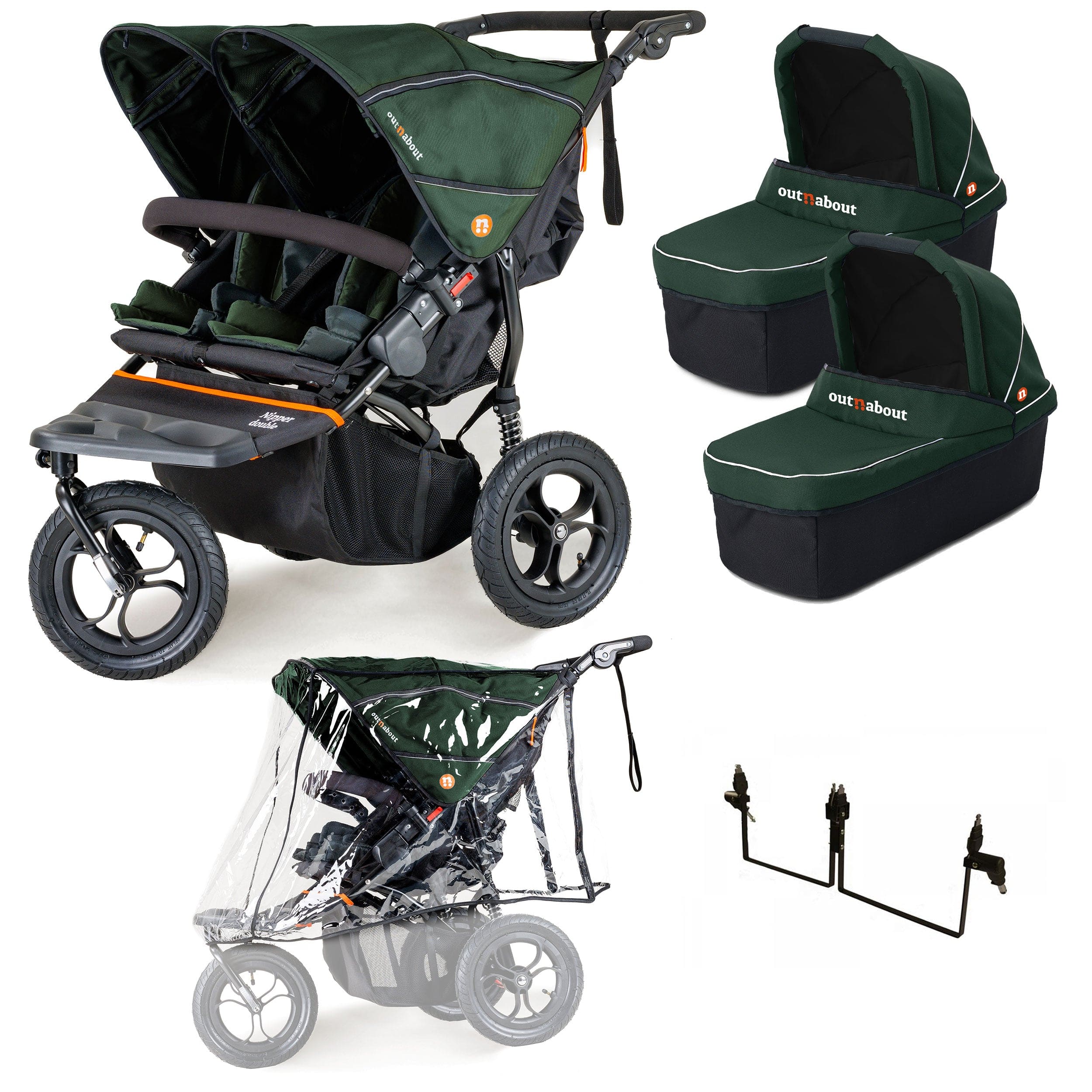 Out n About 3 Wheeler Pushchair Bundles Out n About Nipper Double Twin Starter Kit in Sycamore Green 15715-DTW-START-GRE